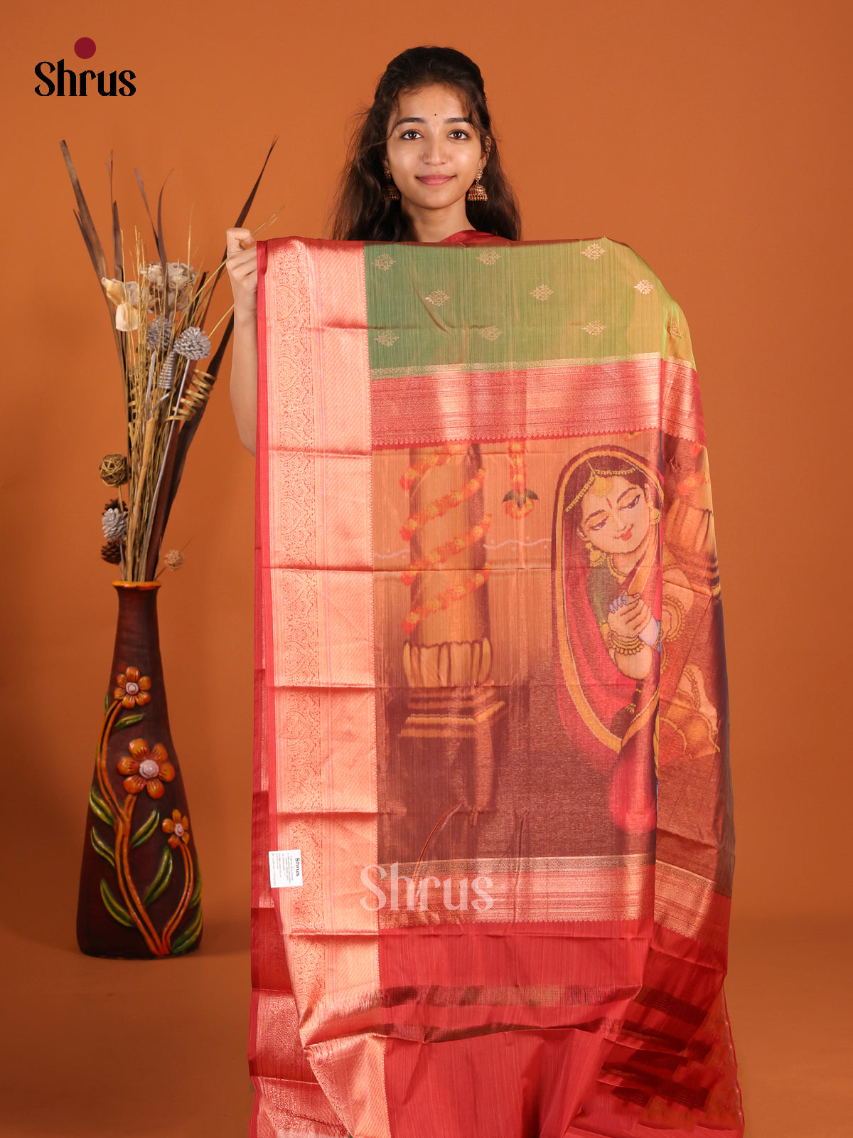 Brick Red Kanchipuram-halfpure Saree