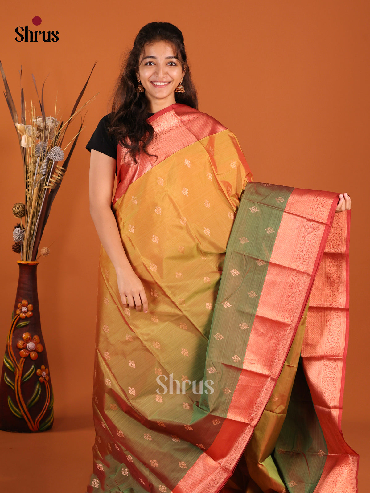 Brick Red Kanchipuram-halfpure Saree 1