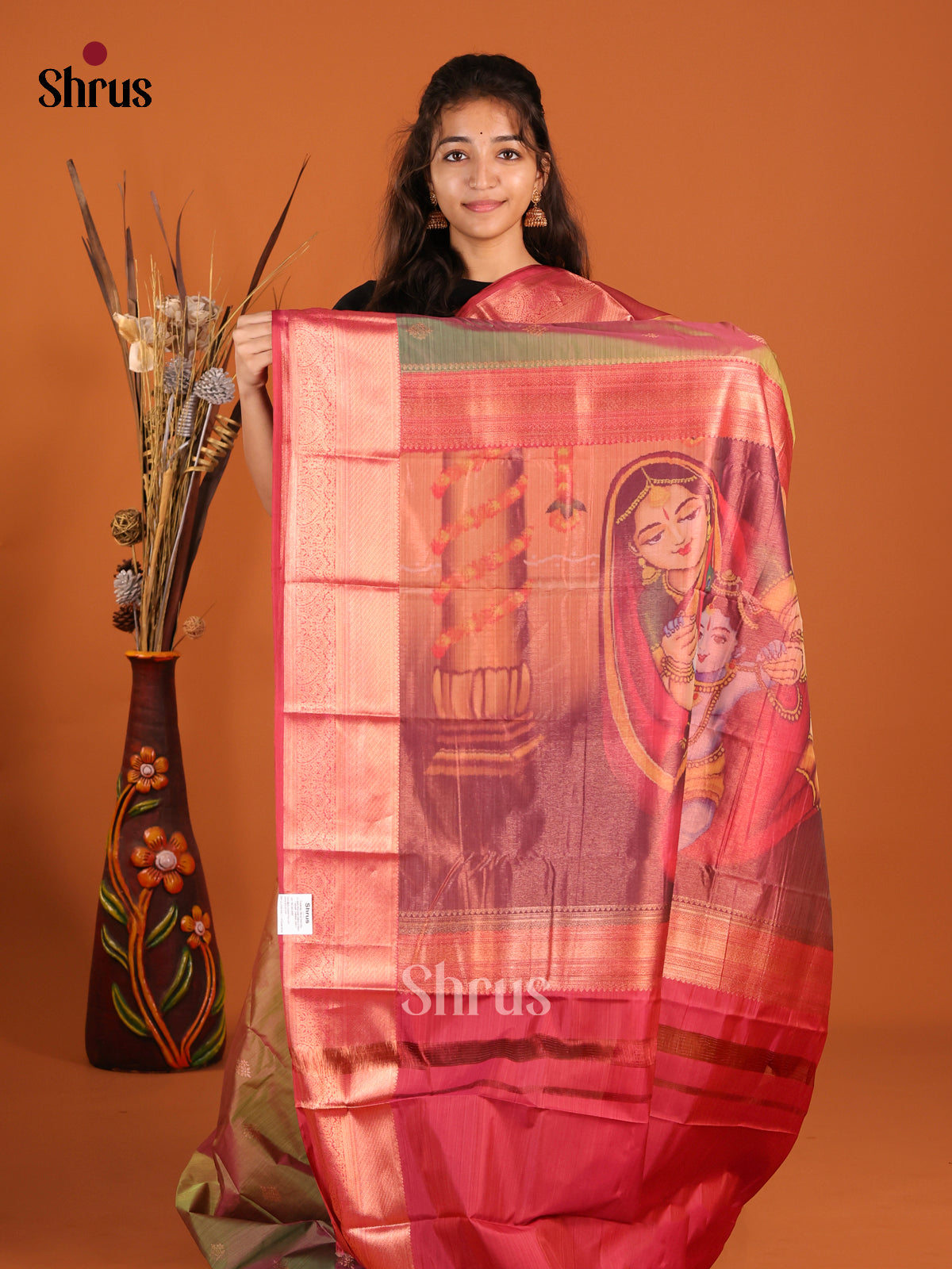 Brick & Maroon - Kanchipuram-halfpure Saree