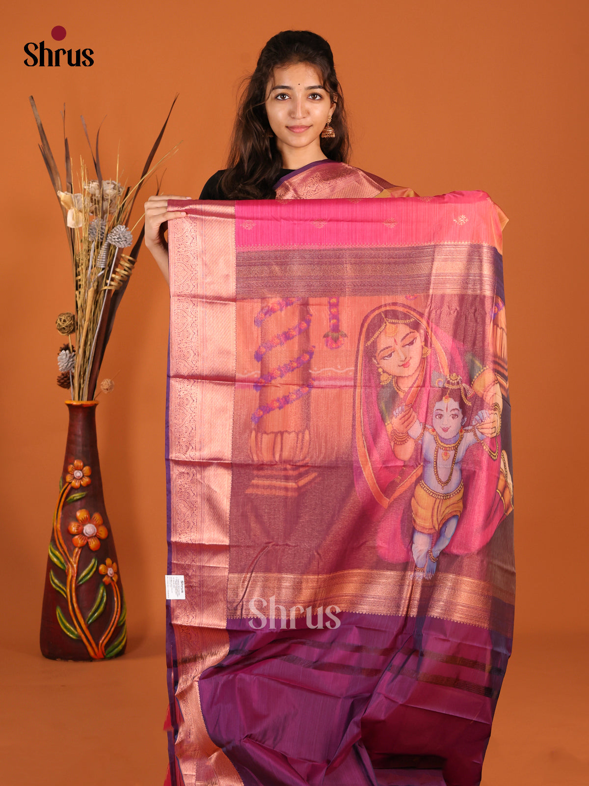 Pink & Purple - Kanchipuram-halfpure Saree - Shop on Shrus.com