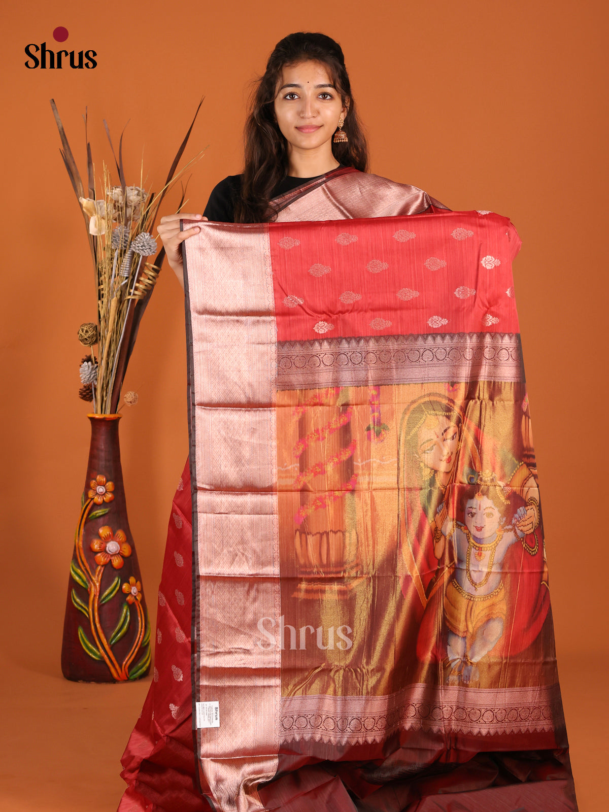 Red & Brown - Kanchipuram-halfpure Saree - Shop on Shrus.com