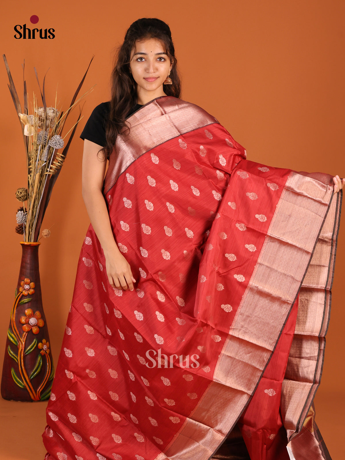 Red & Brown - Kanchipuram-halfpure Saree - Shop on Shrus.com