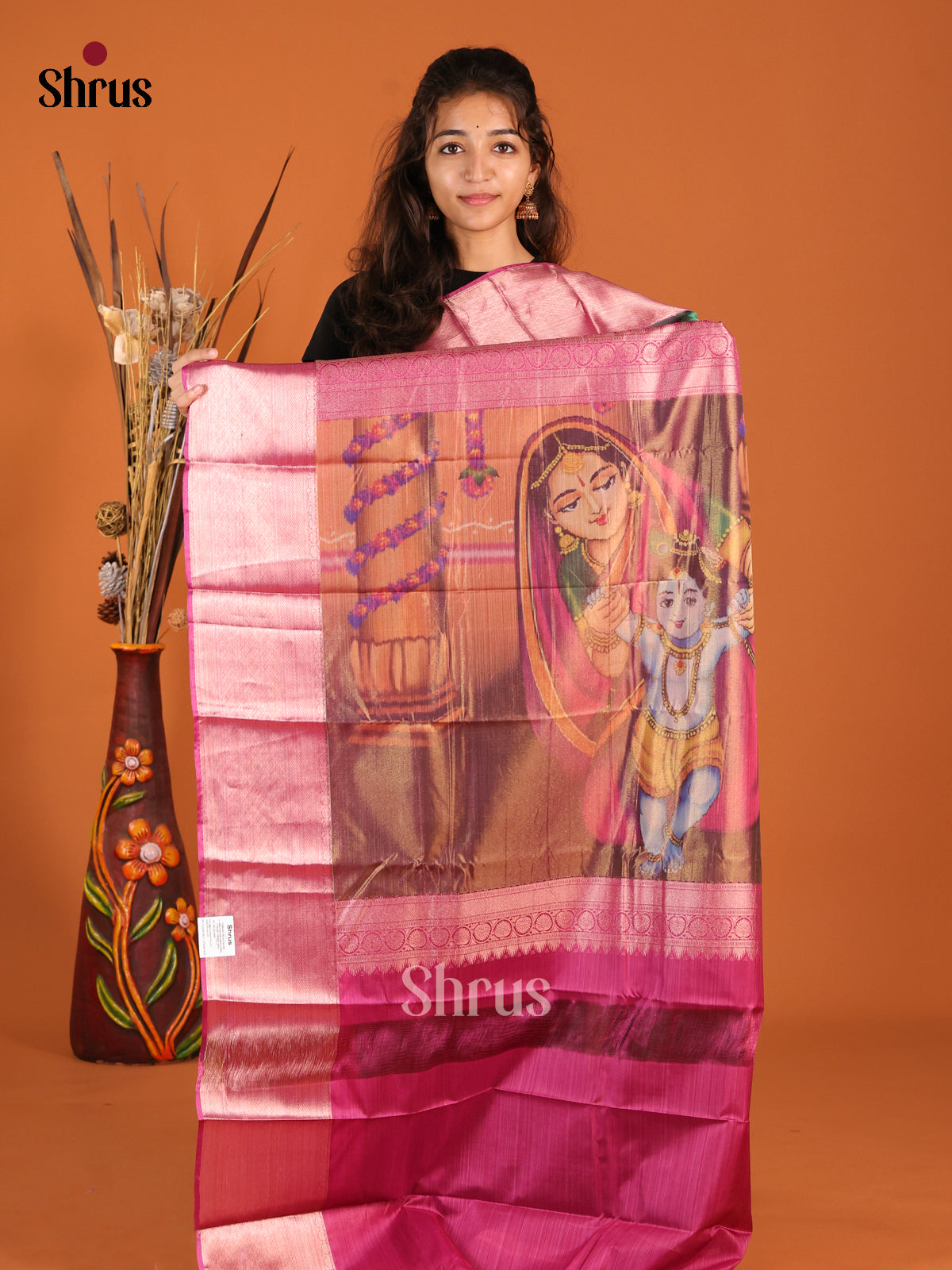 Double Shaded Green & Purple - Kanchipuram-halfpure Saree