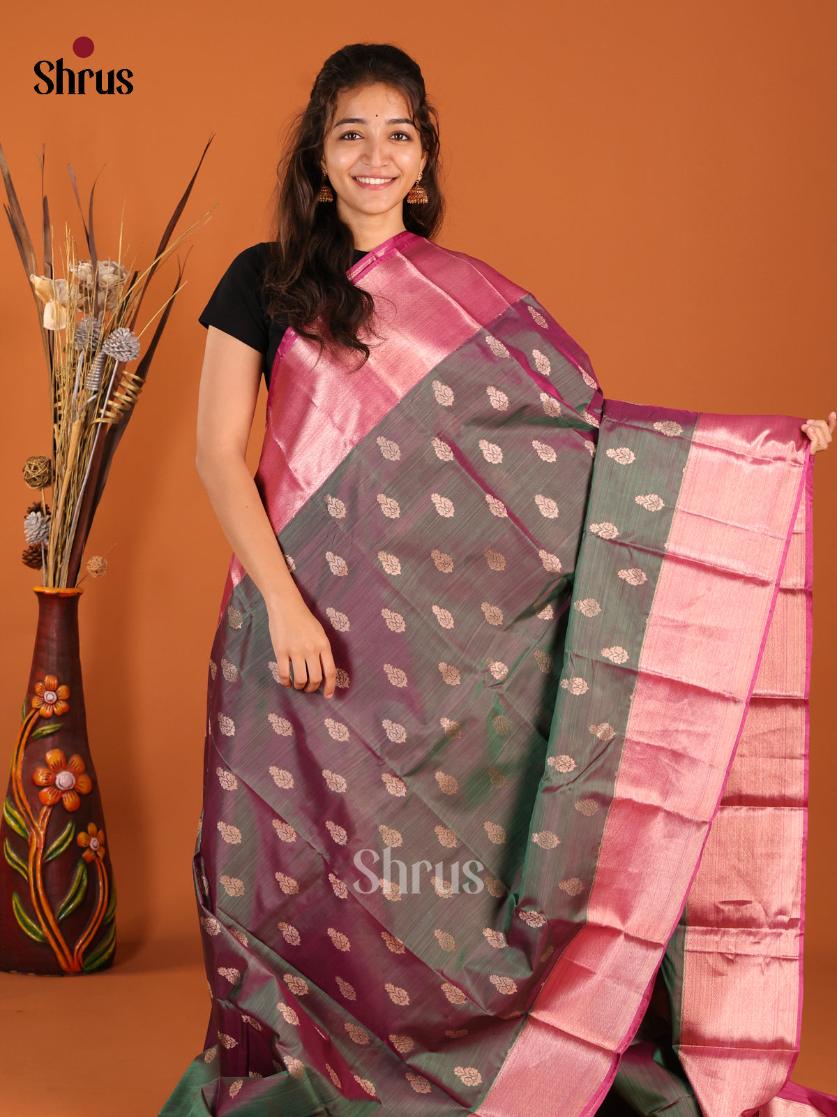 Double Shaded Green & Purple - Kanchipuram-halfpure Saree 1