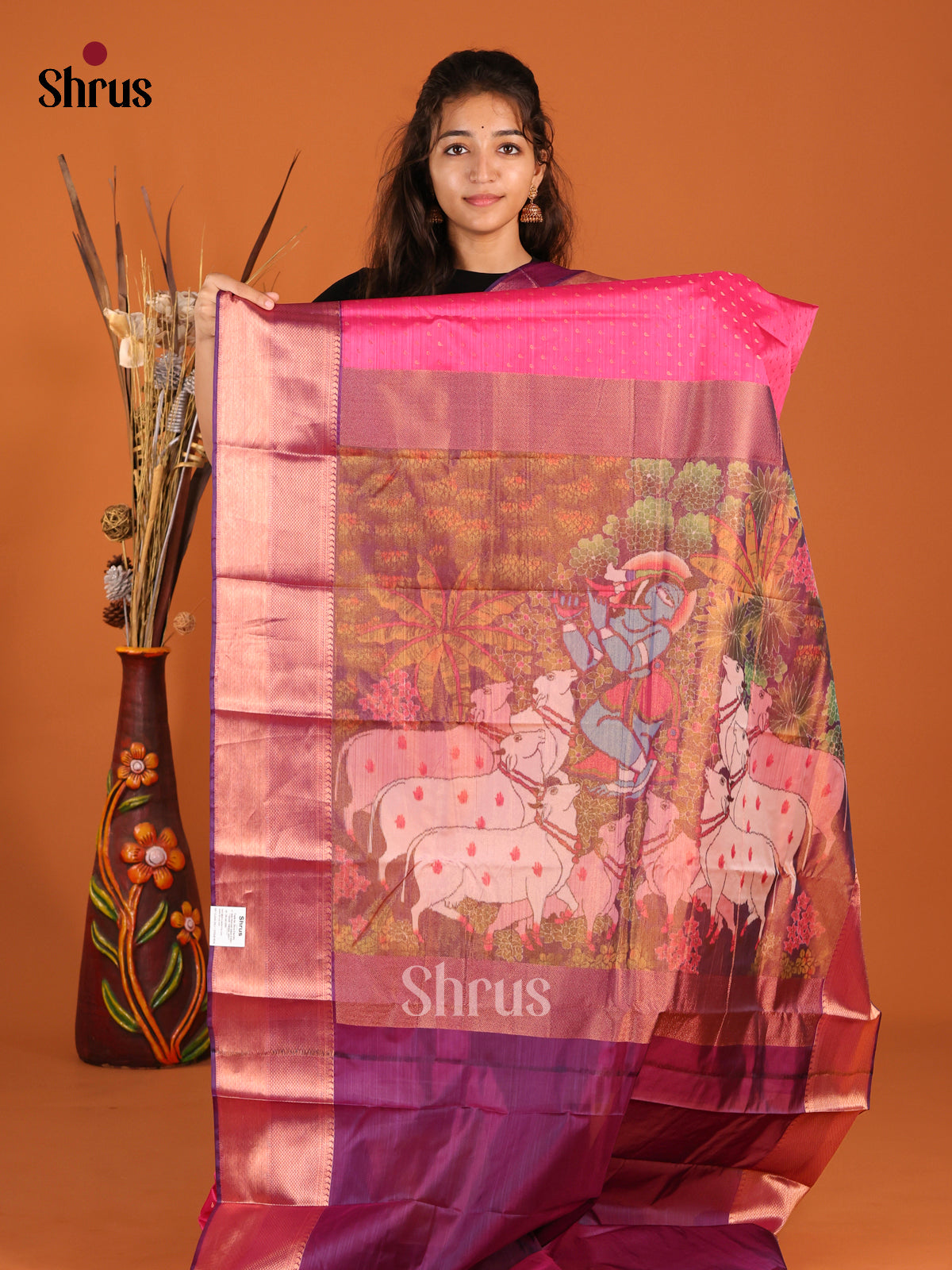 Pink & Purple - Kanchipuram-halfpure Saree - Shop on Shrus.com