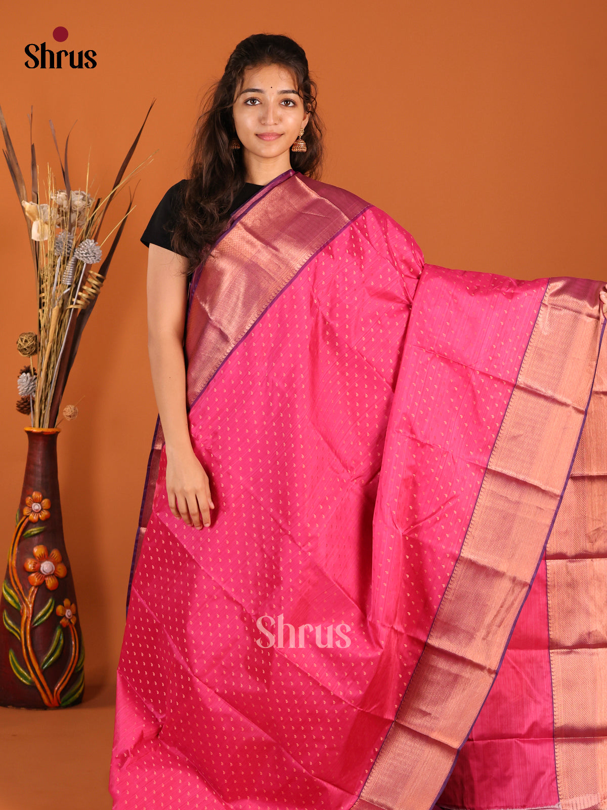 Pink & Purple - Kanchipuram-halfpure Saree - Shop on Shrus.com