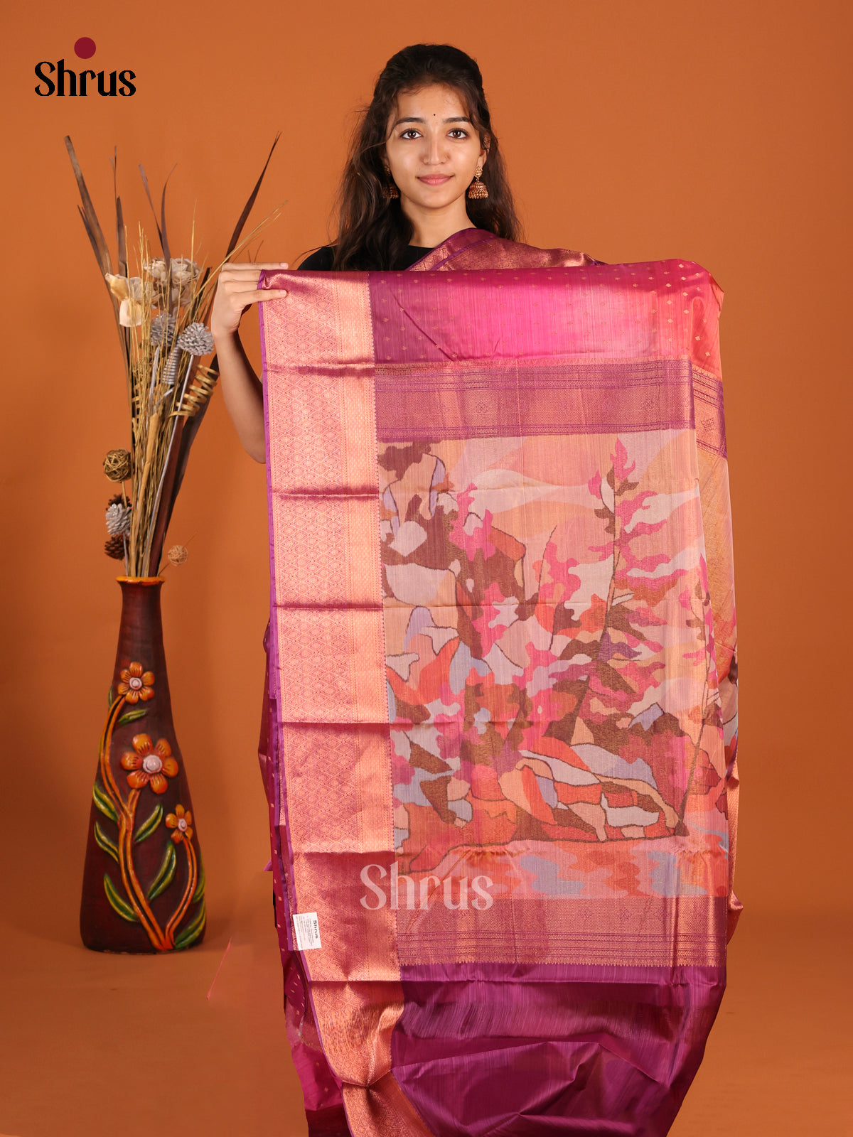 Red & Purple- Kanchipuram-halfpure Saree - Shop on Shrus.com