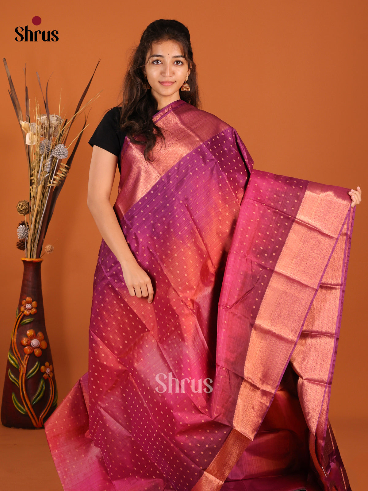Red & Purple- Kanchipuram-halfpure Saree - Shop on Shrus.com