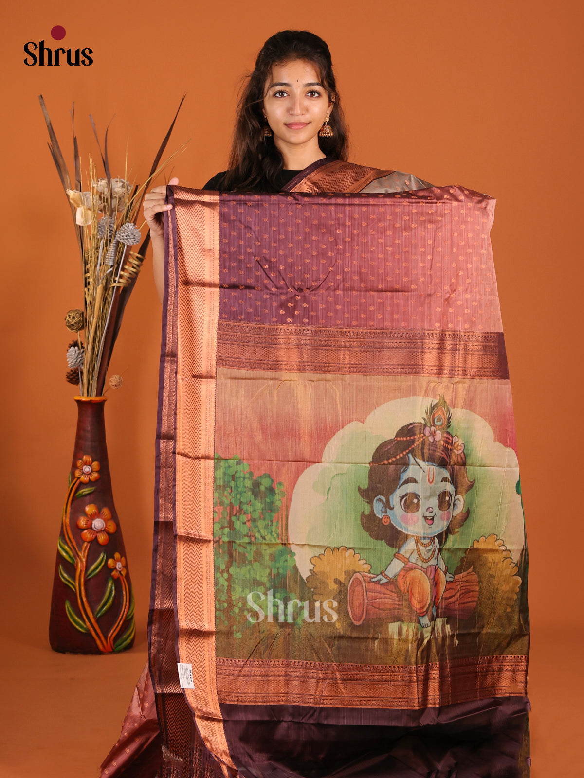 Grey & Maroon - Kanchipuram-halfpure Saree - Shop on Shrus.com