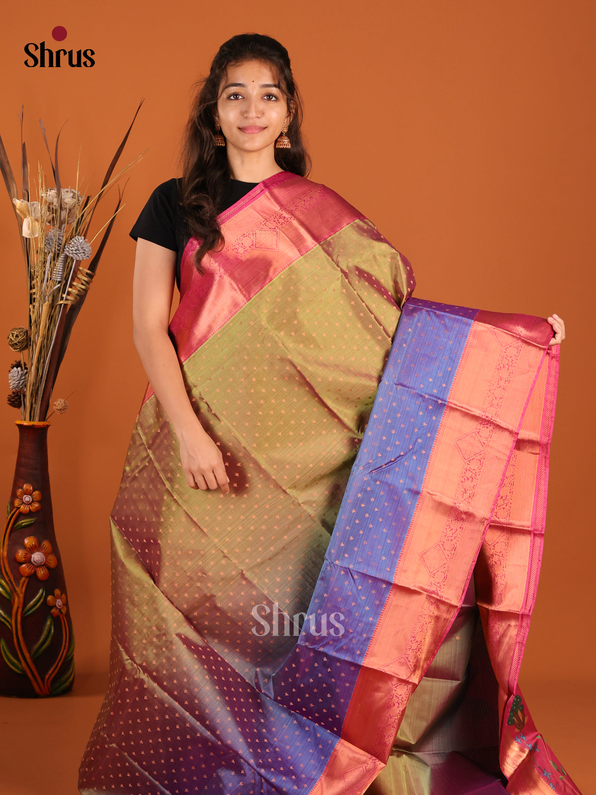 Green & Purple - Kanchipuram-halfpure Saree - Shop on Shrus.com