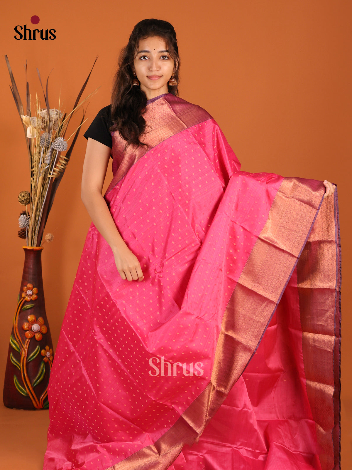 Pink & Purple - Kanchipuram-halfpure Saree - Shop on Shrus.com