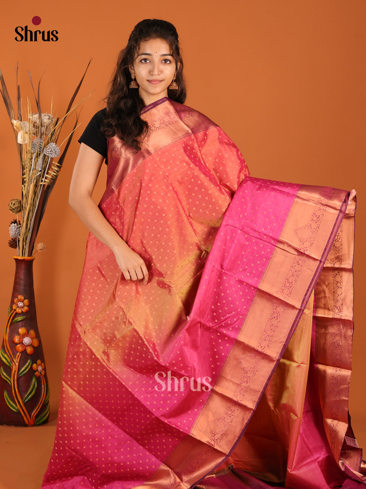 Pink & Purple - Kanchipuram-halfpure Saree - Shop on Shrus.com