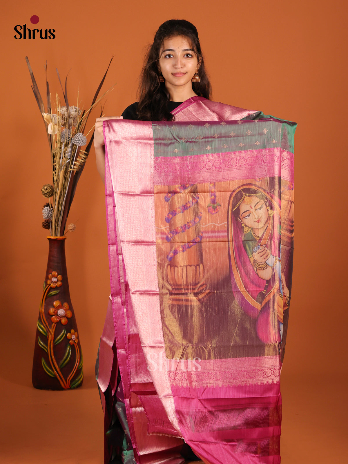 Double Shaded Green Maroon Kanchipuram-halfpure Saree
