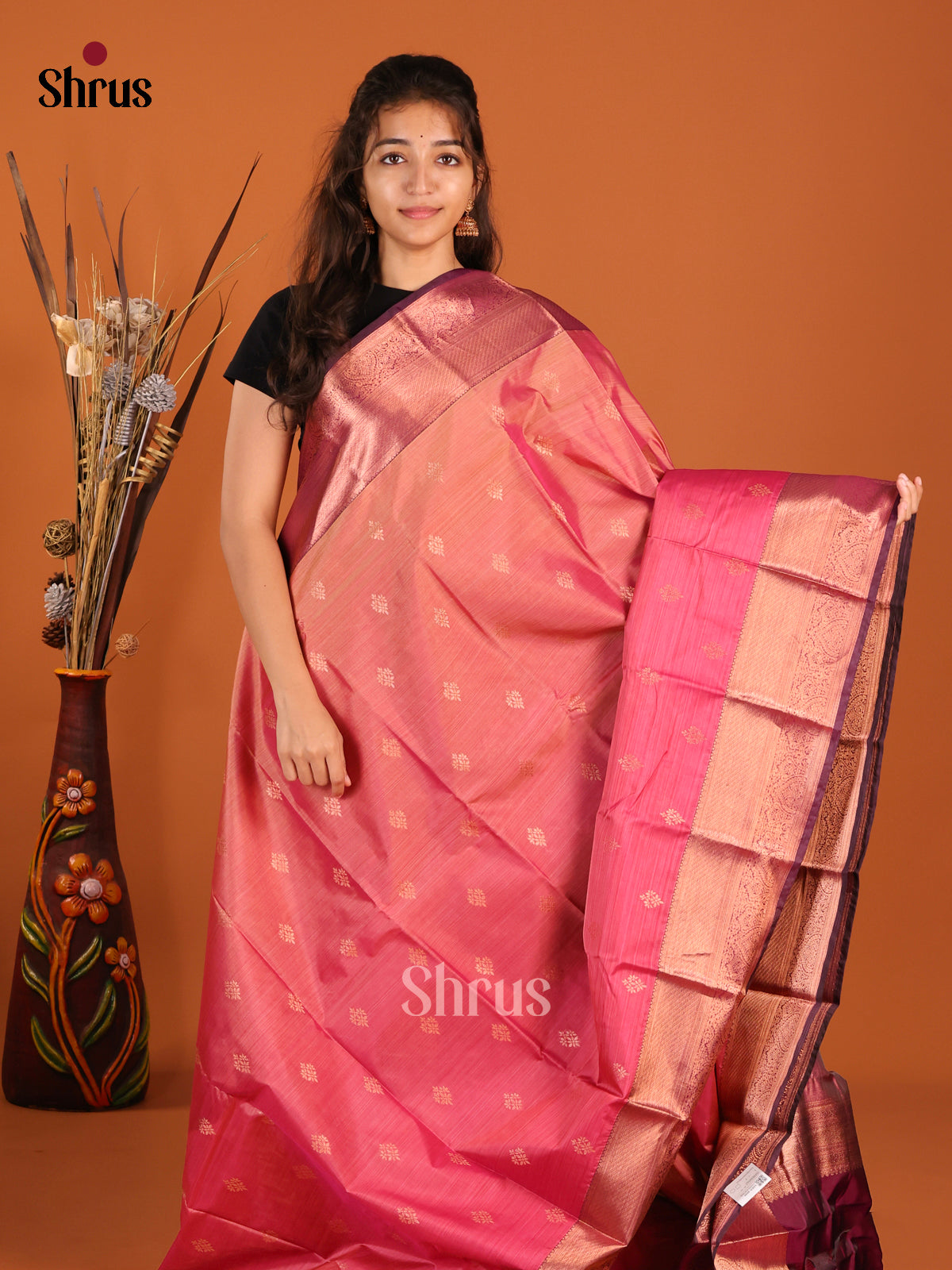 Pink Purple Kanchipuram halfpure Saree 1