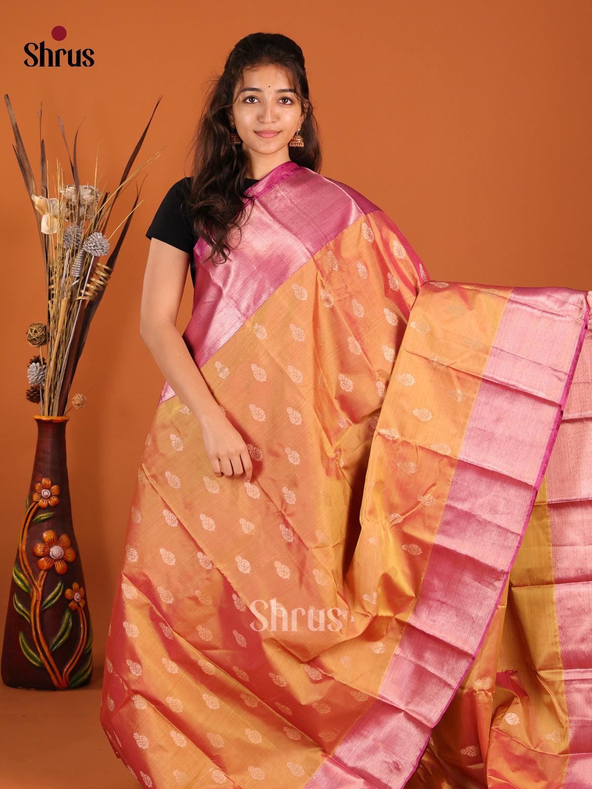Mustard & Purple - Kanchipuram-halfpure Saree - Shop on Shrus.com