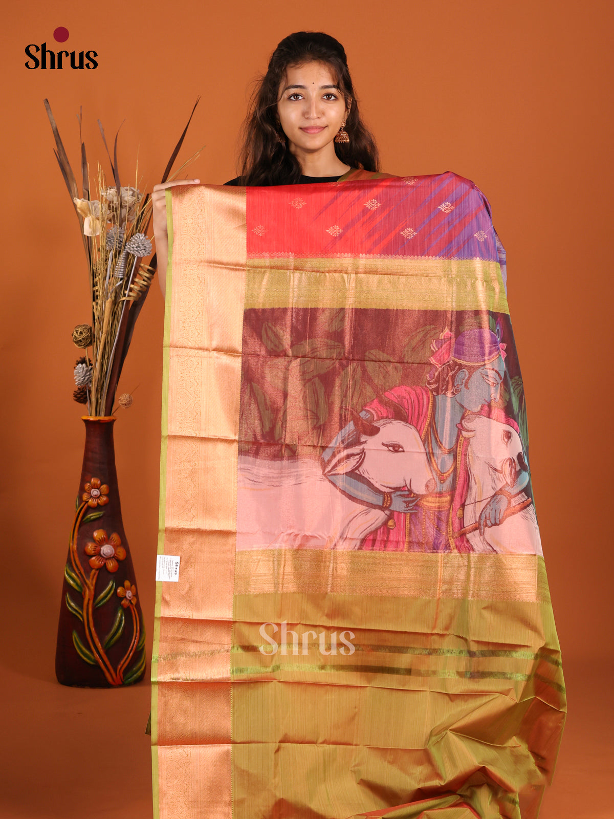 Purple & Green - Kanchipuram-halfpure Saree - Shop on Shrus.com