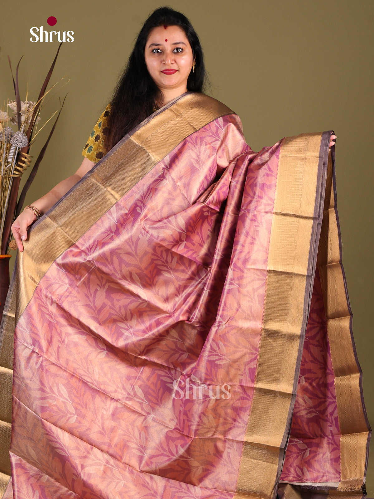Onion Pink & Grey- Kanchipuram-halfpure Saree - Shop on Shrus.com