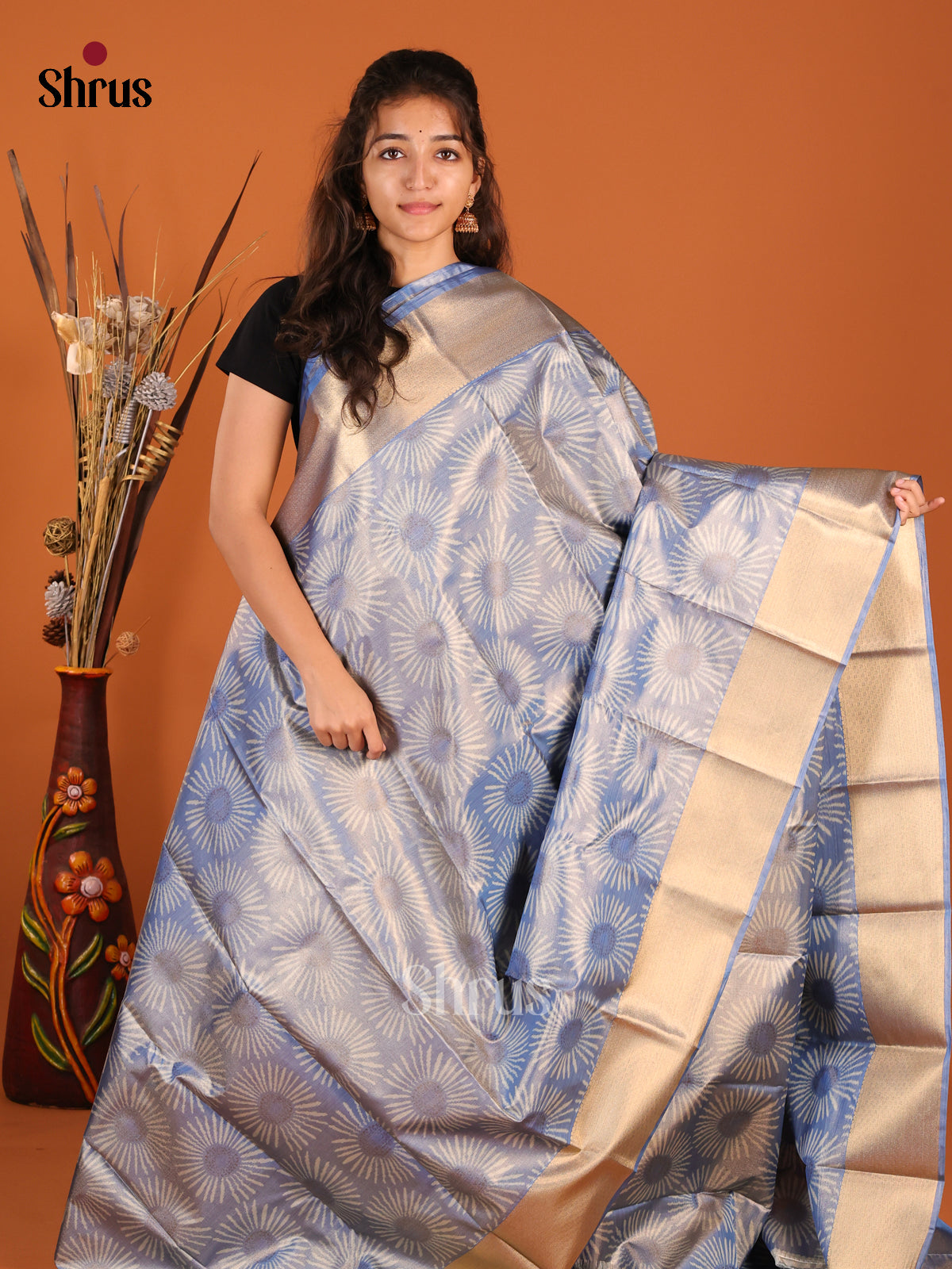 Blue(Single Tone)- Kanchipuram-halfpure Saree