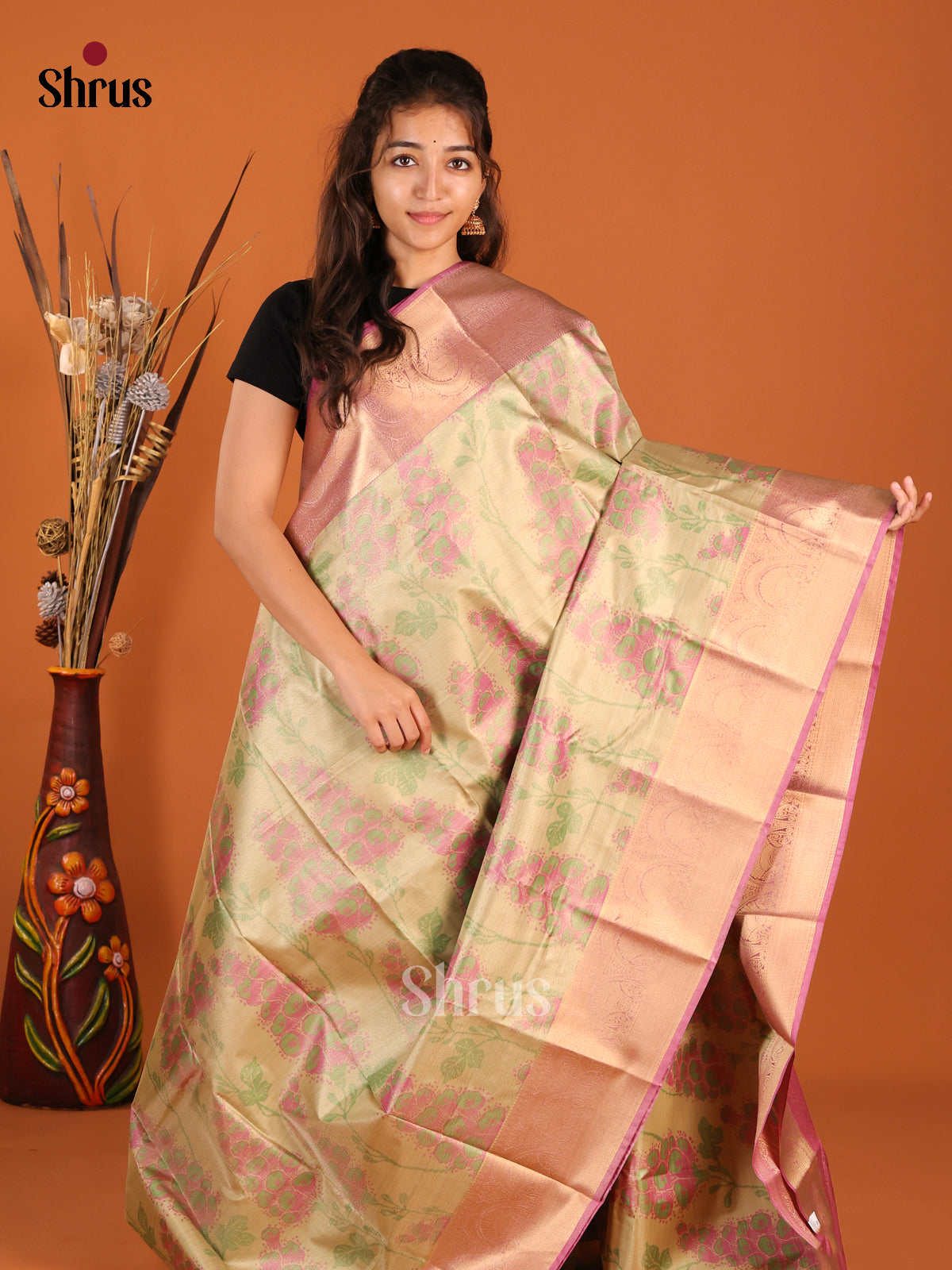 Green & Purple - Kanchipuram-halfpure Saree - Shop on Shrus.com