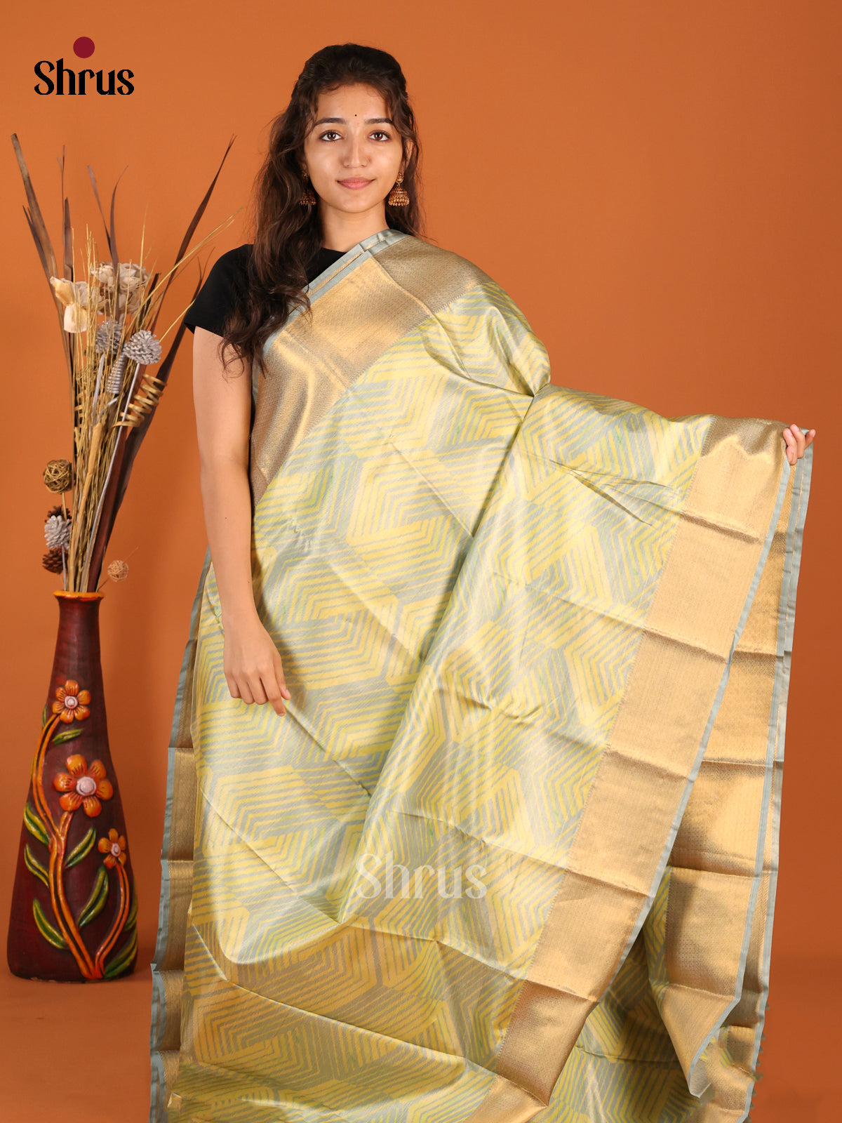 Pastel Green & Blue - Kanchipuram-halfpure Saree - Shop on Shrus.com