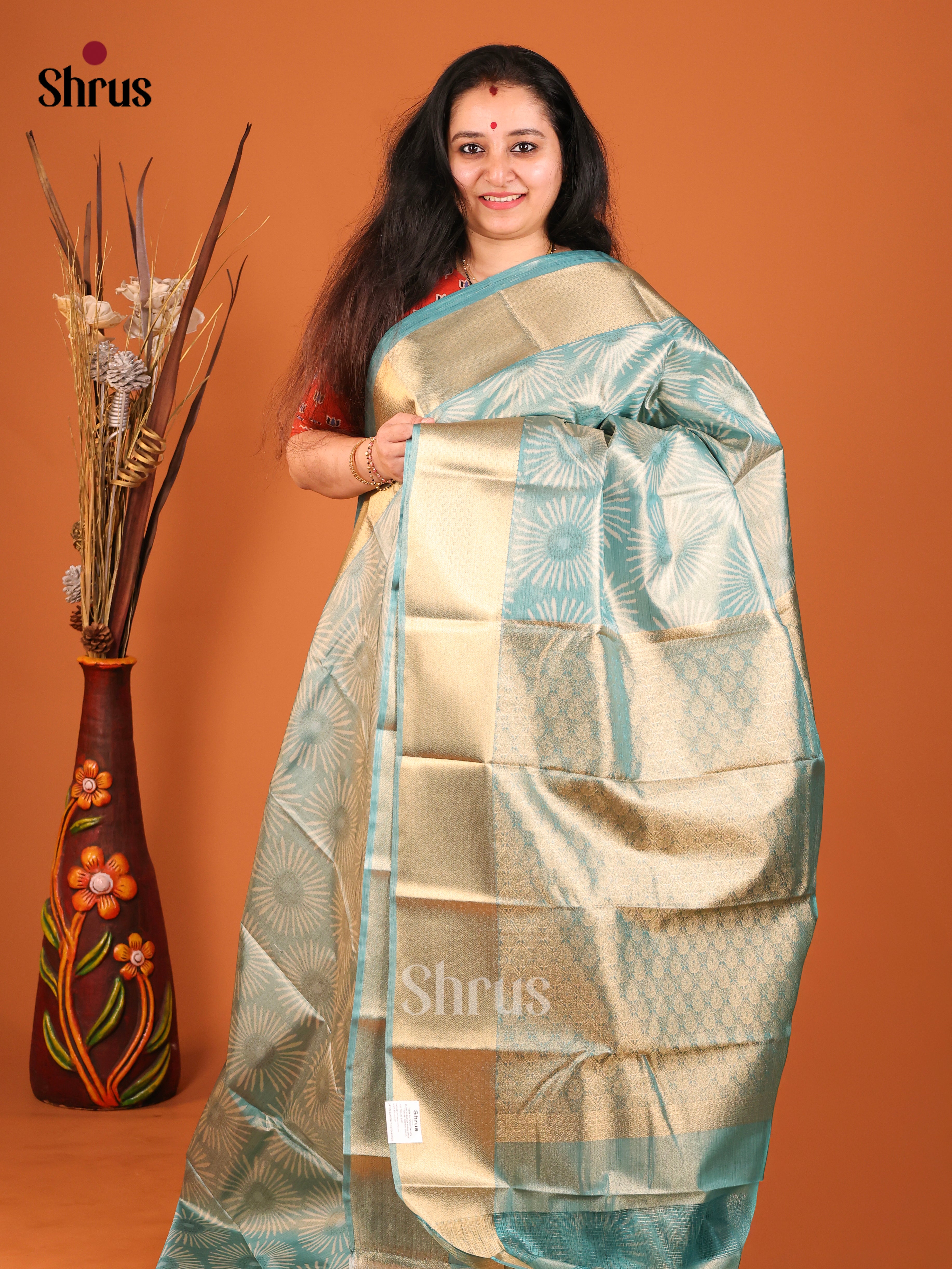 Blue and golden Kanchipuram-halfpure Saree