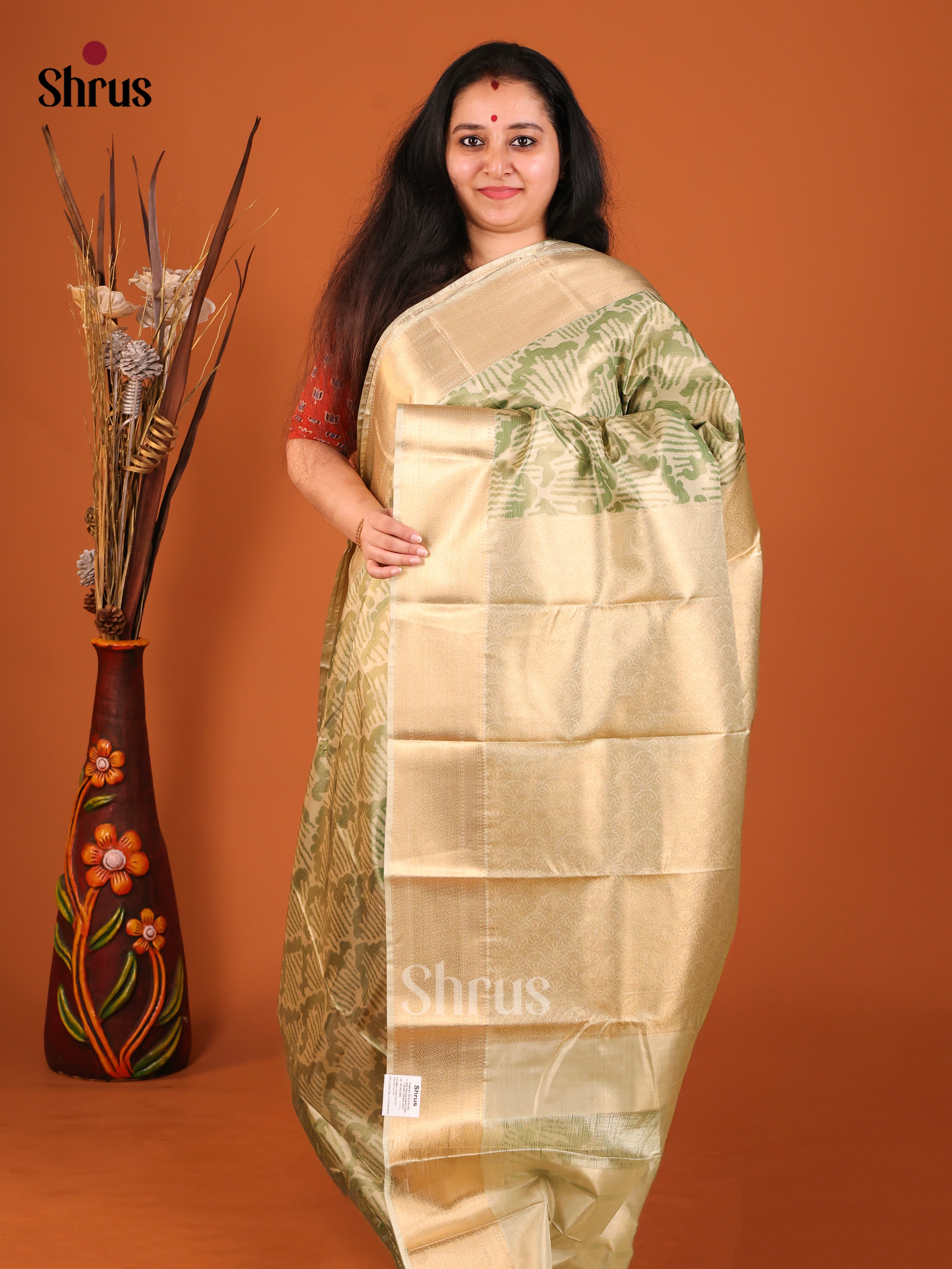 green golden Kanchipuram-halfpure Saree