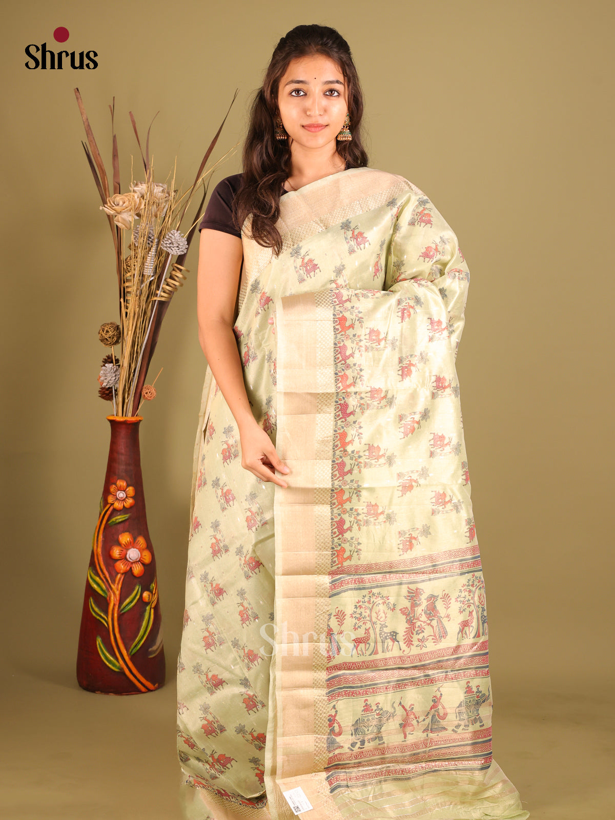 Pista Green - Semi Tissue Saree