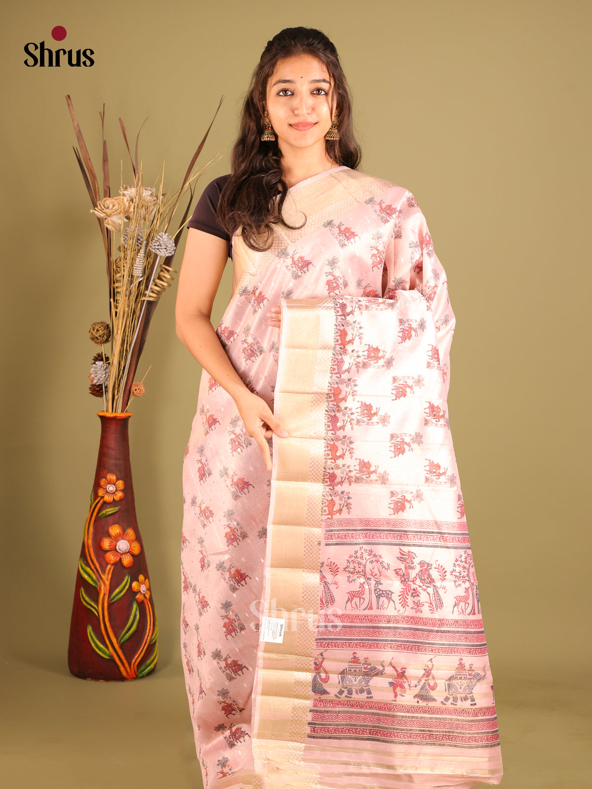Pink - Semi Tissue Saree