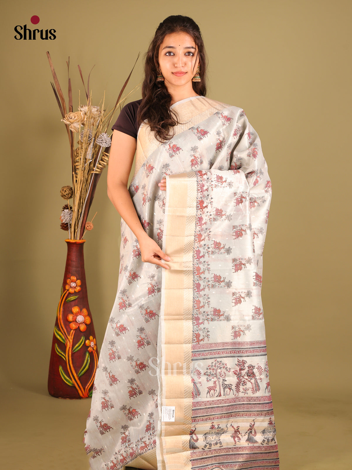 Grey - Semi Tissue Saree