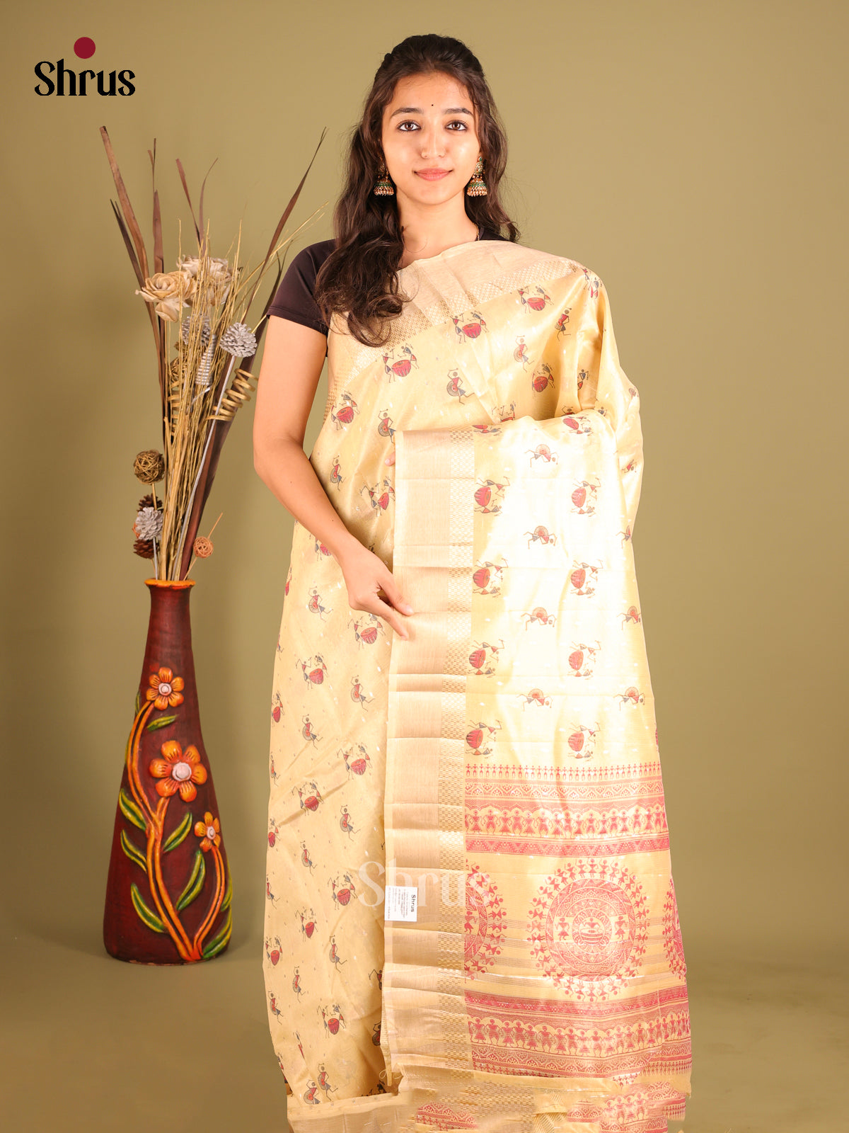 Light Yellow - Semi Tissue Saree