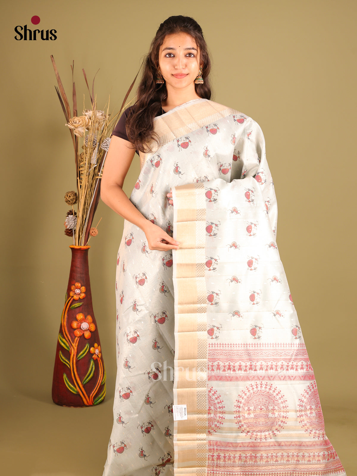 Grey - Semi Tissue Saree