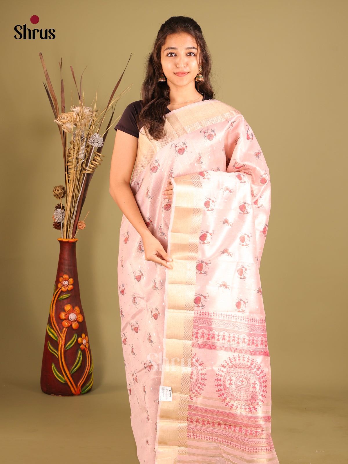 Pink - Semi Tissue Saree