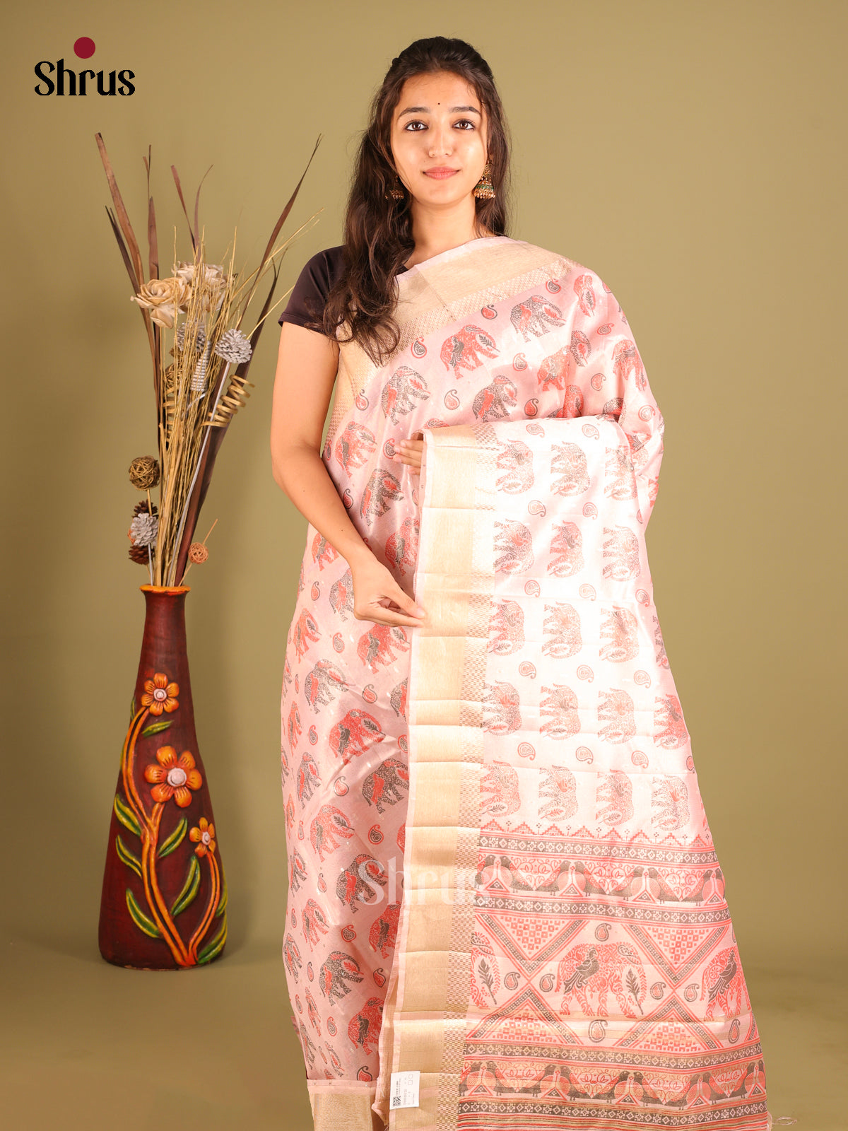 Pink - Semi Tissue Saree