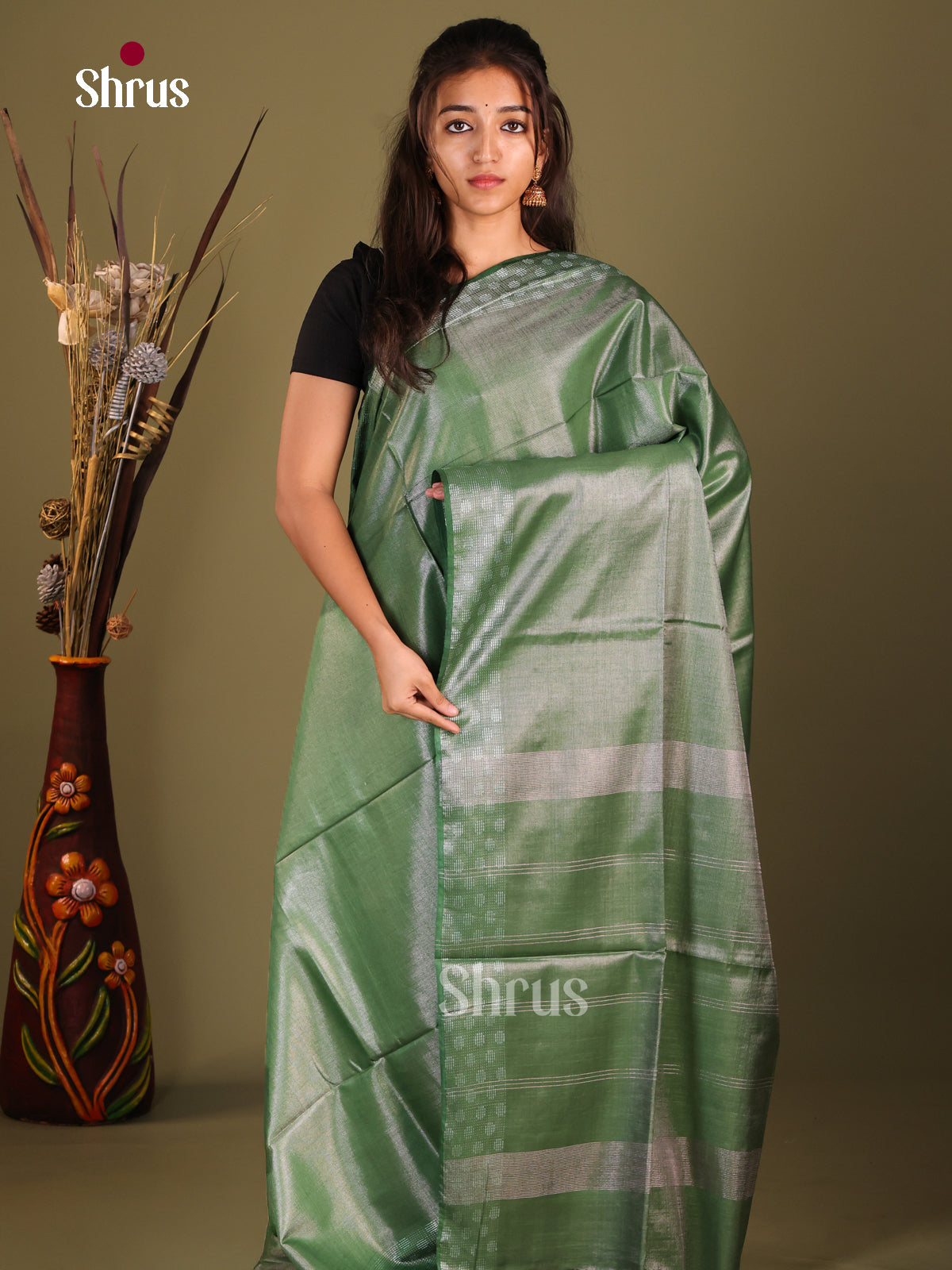 Green - Semi Tissue Saree