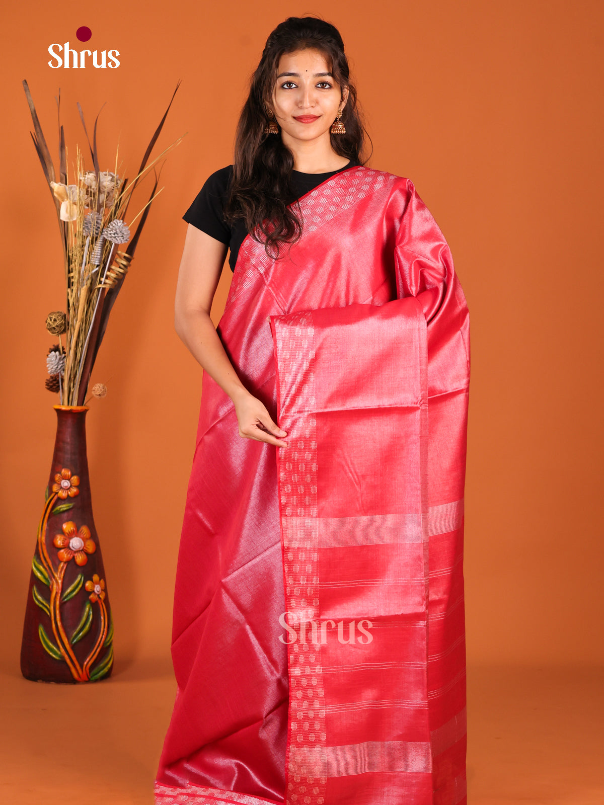 Red - Semi Tissue Saree