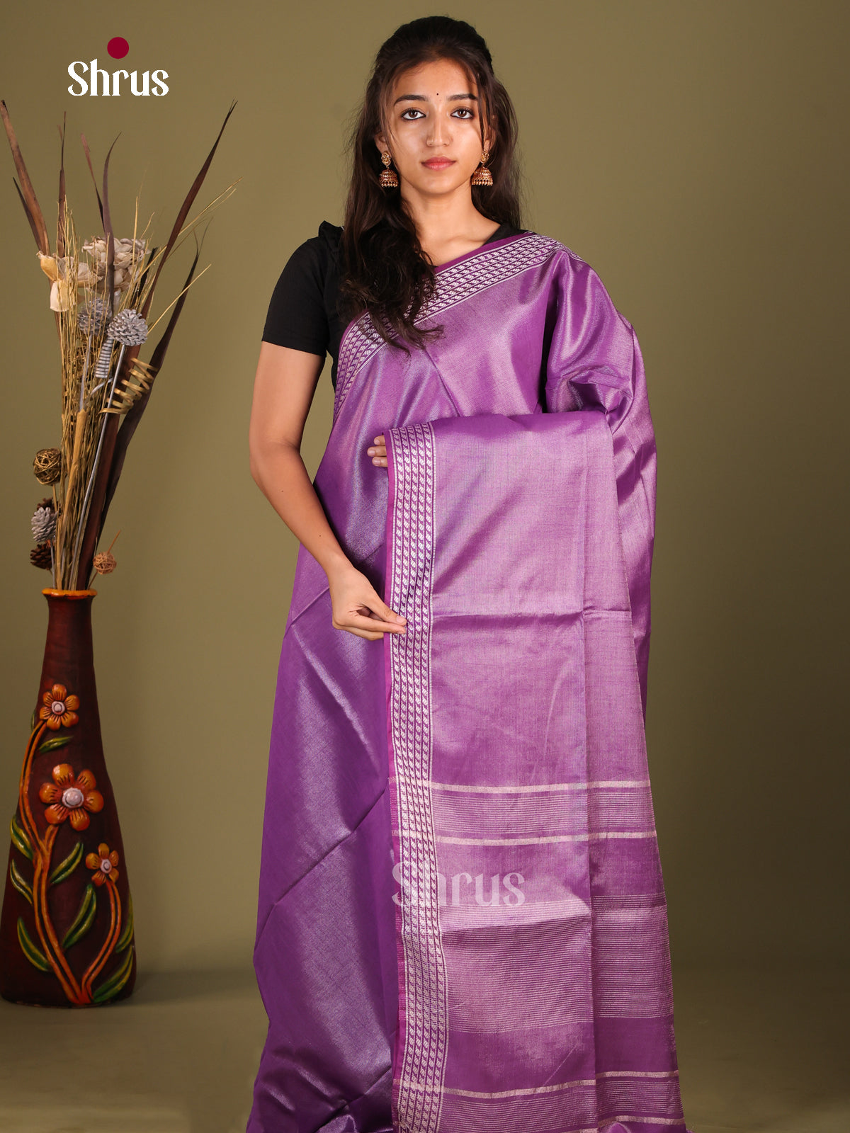 Purple - Semi Tissue Saree
