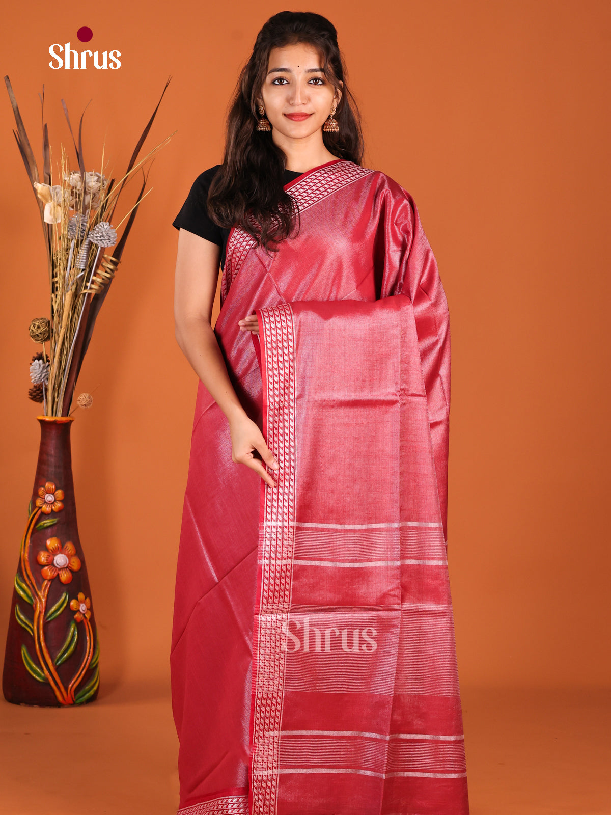Red- Semi Tissue Saree