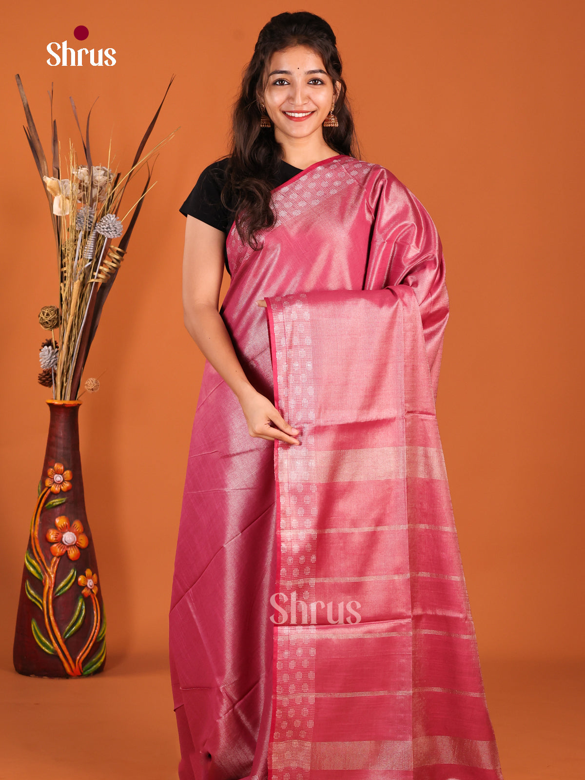 Red - Semi Tissue Saree - Shop on Shrus.com