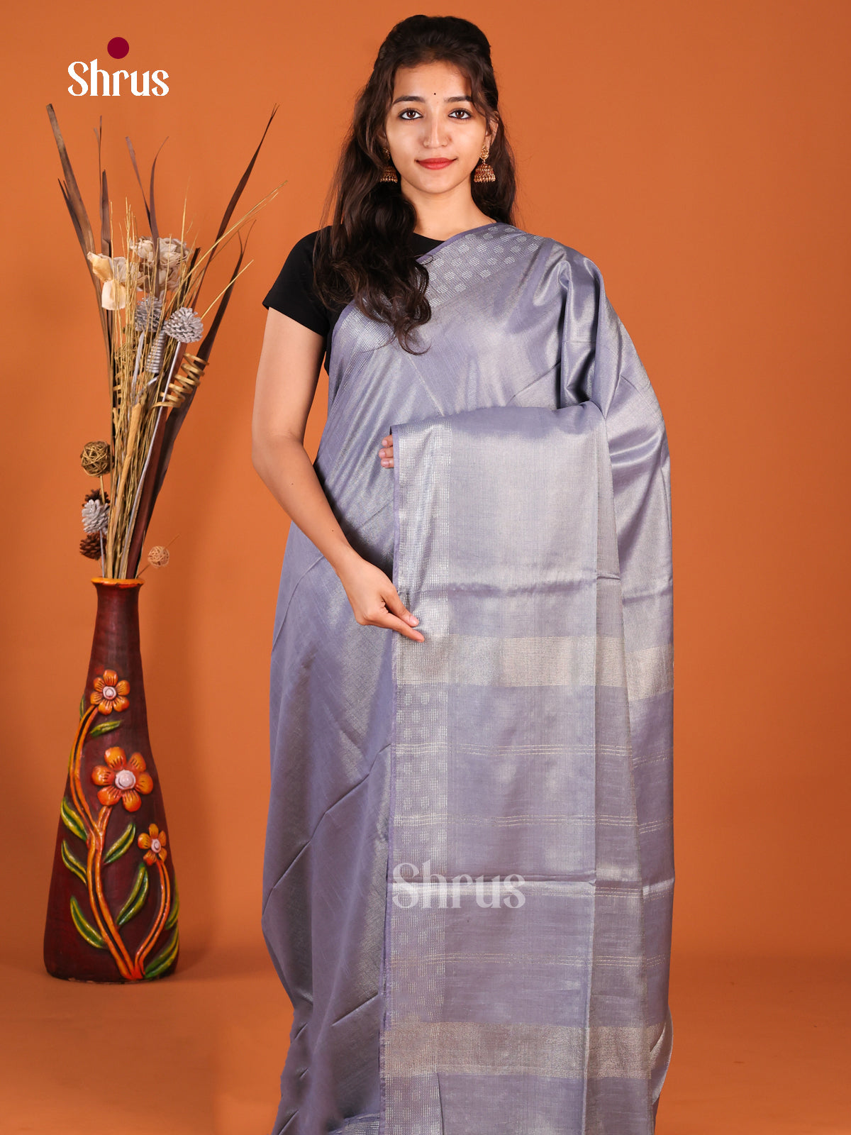 Grey - Semi Tissue Saree