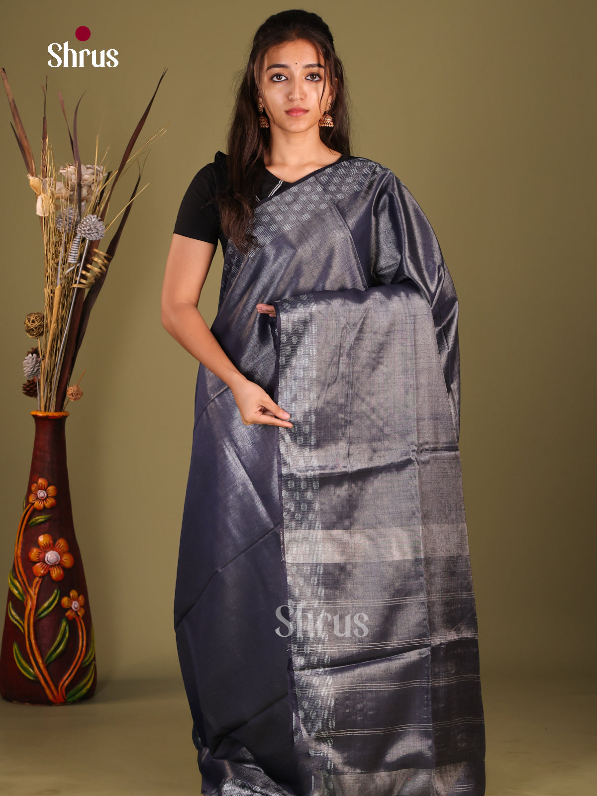 Blue - Semi Tissue Saree