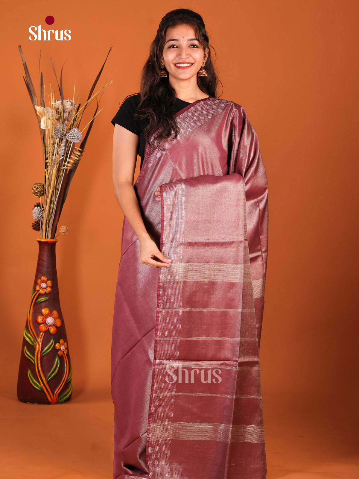 Maroon - Semi Tissue Saree