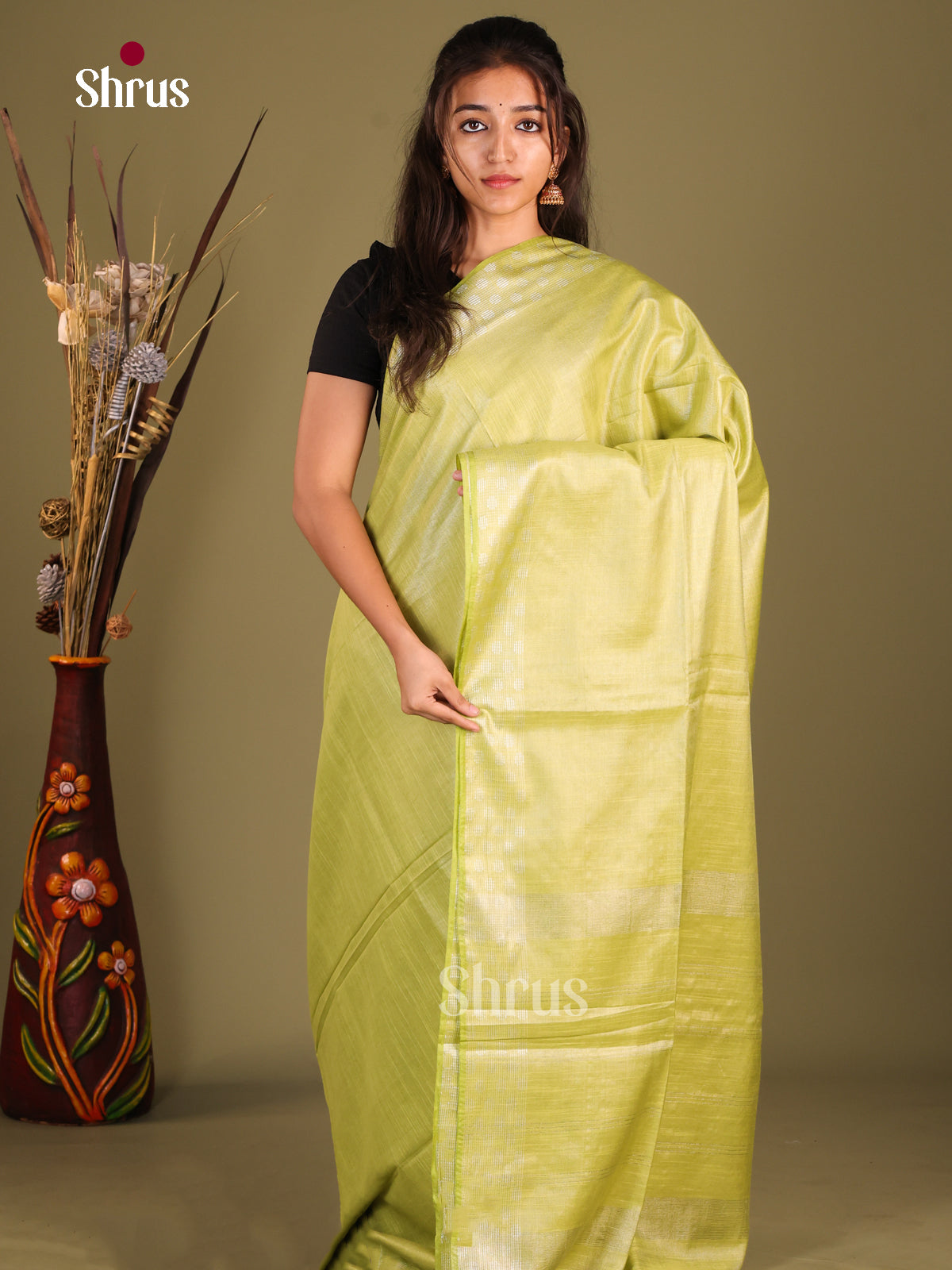 Light Green - Semi Tissue Saree - Shop on Shrus.com