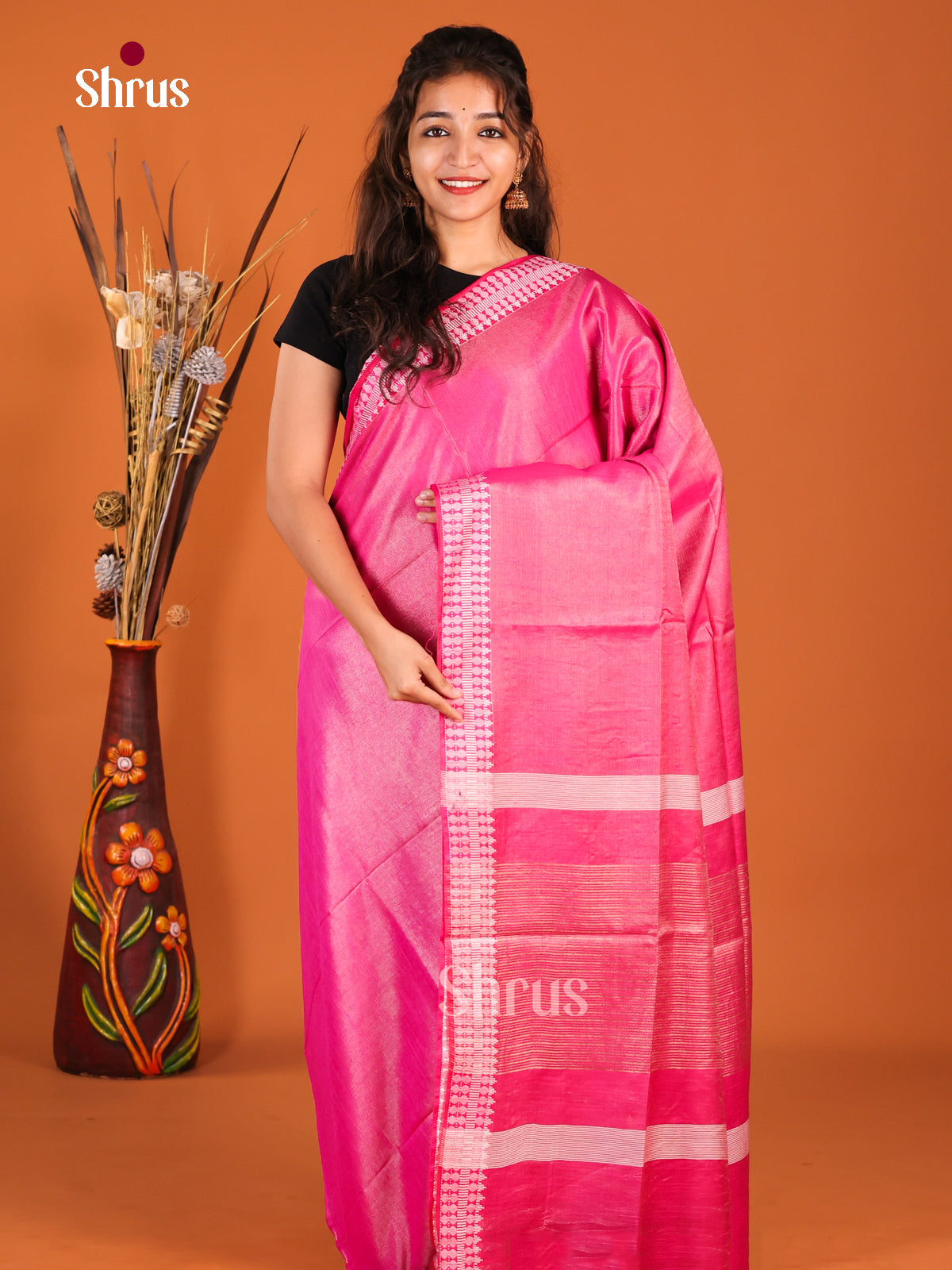 Pink - Semi Tissue Saree
