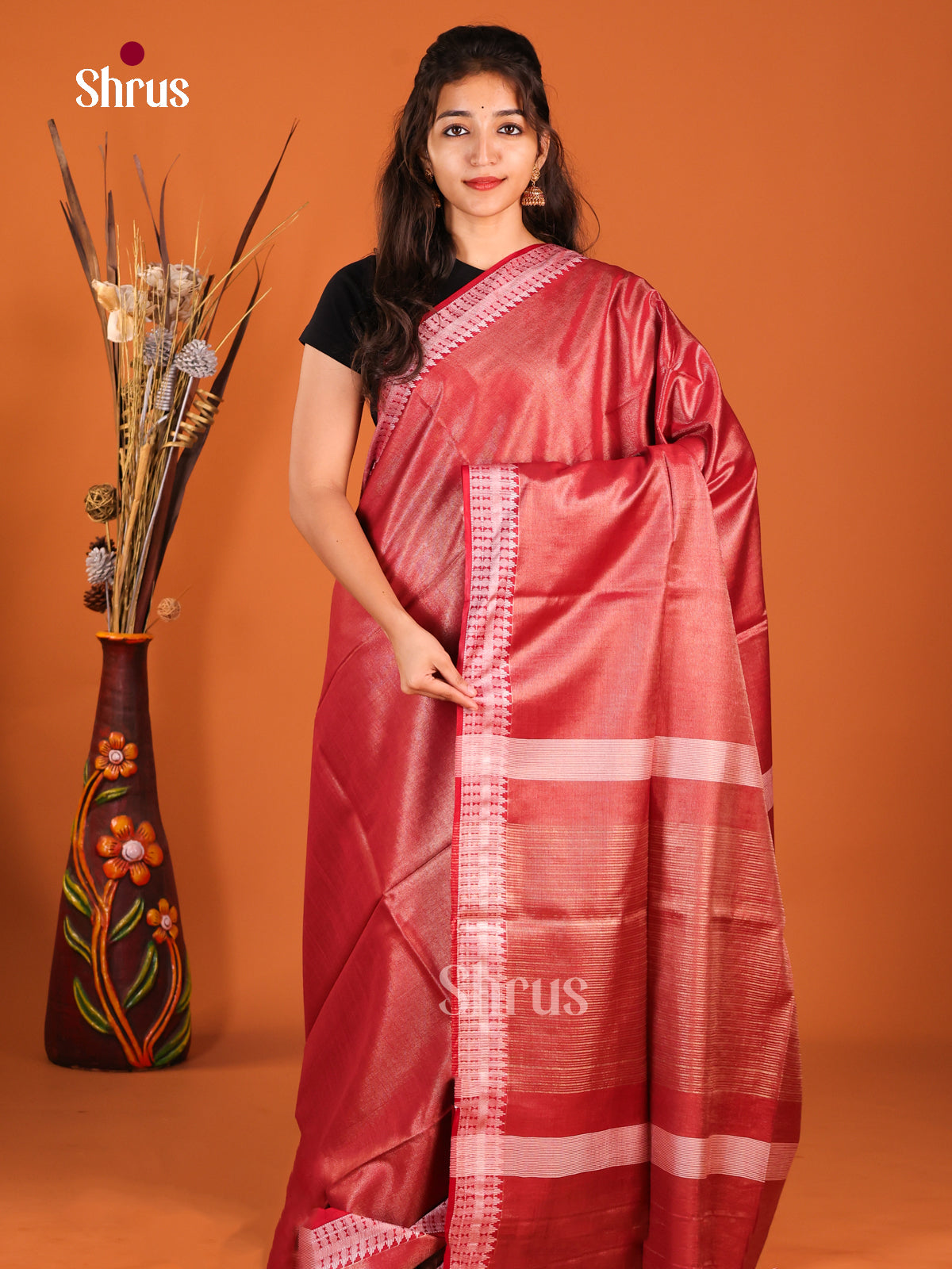 Red - Semi Tissue Saree