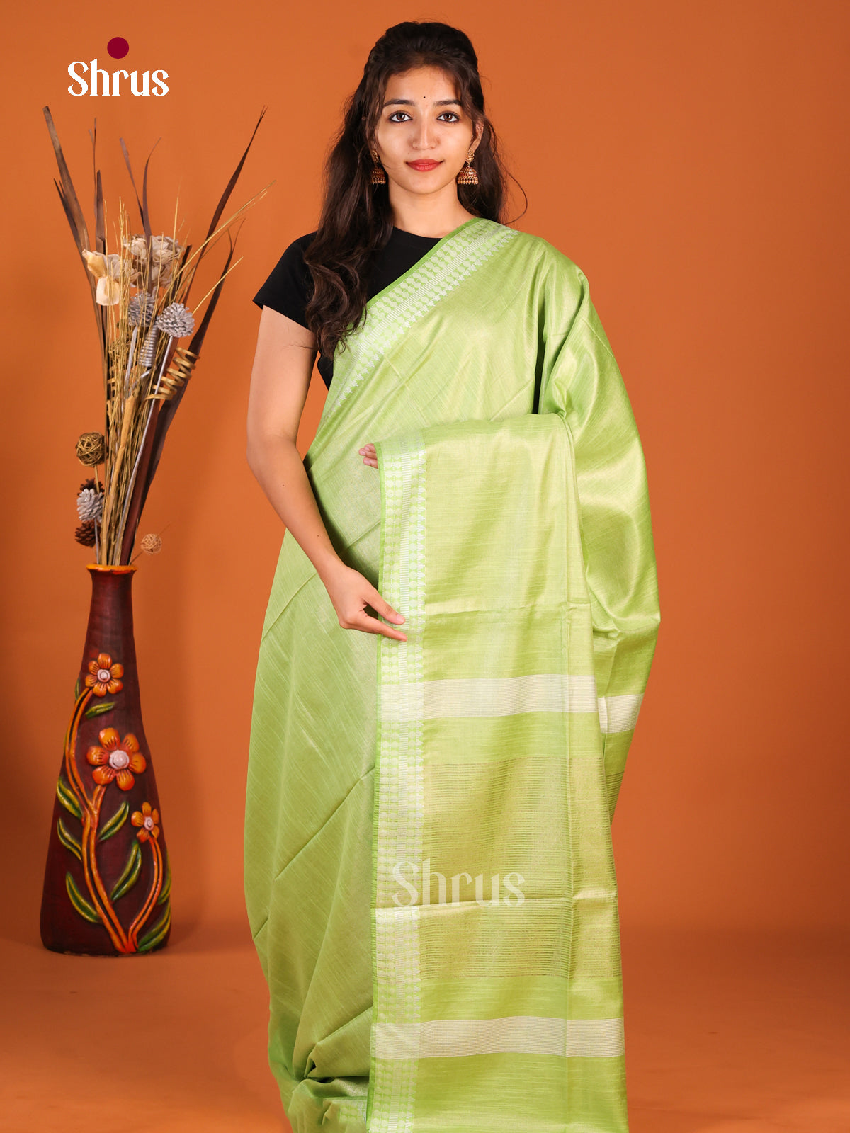 Light Green - Semi Tissue Saree - Shop on Shrus.com