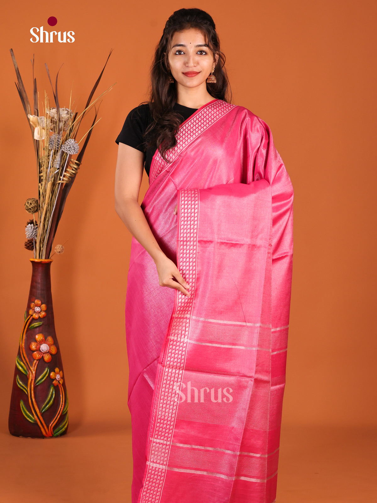 Pink - Semi Tissue Saree