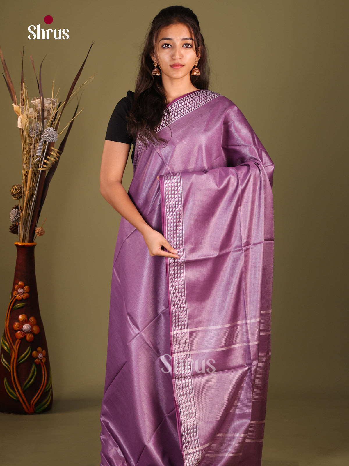 Purple- Semi Tissue Saree - Shop on Shrus.com