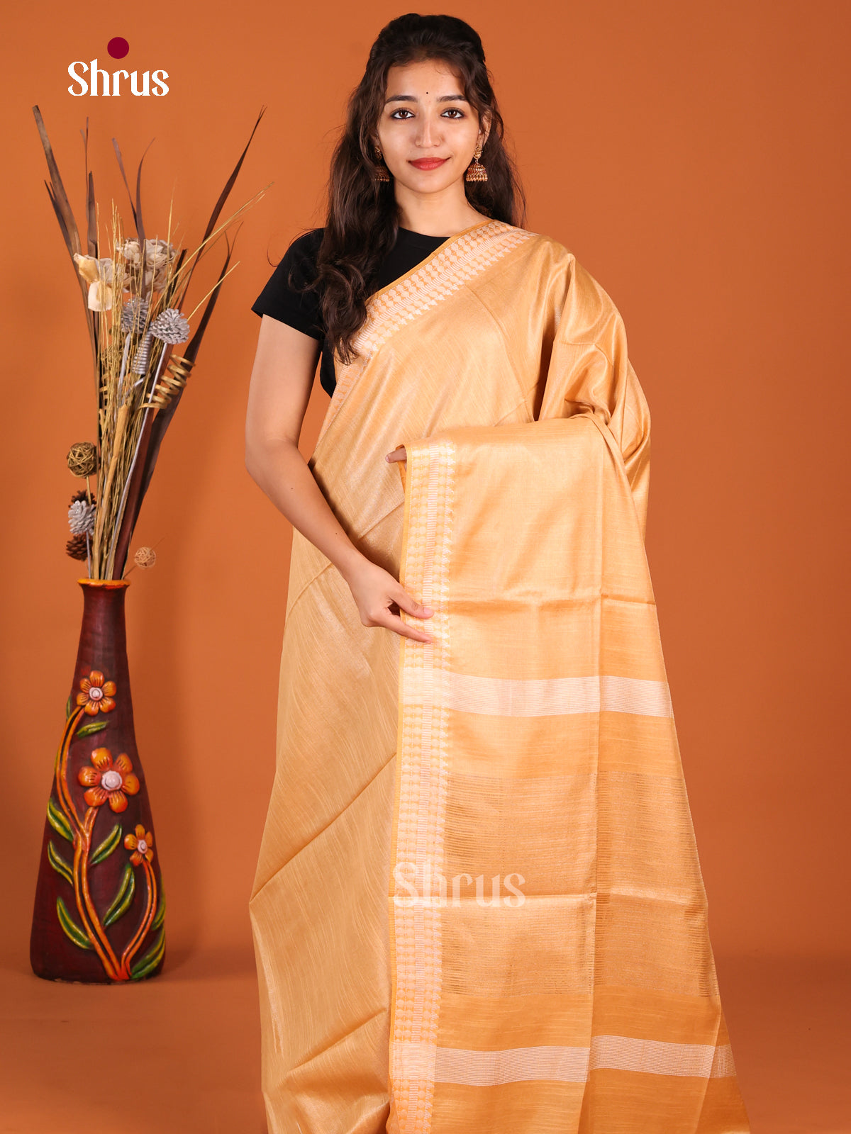 Peach - Semi Tissue Saree
