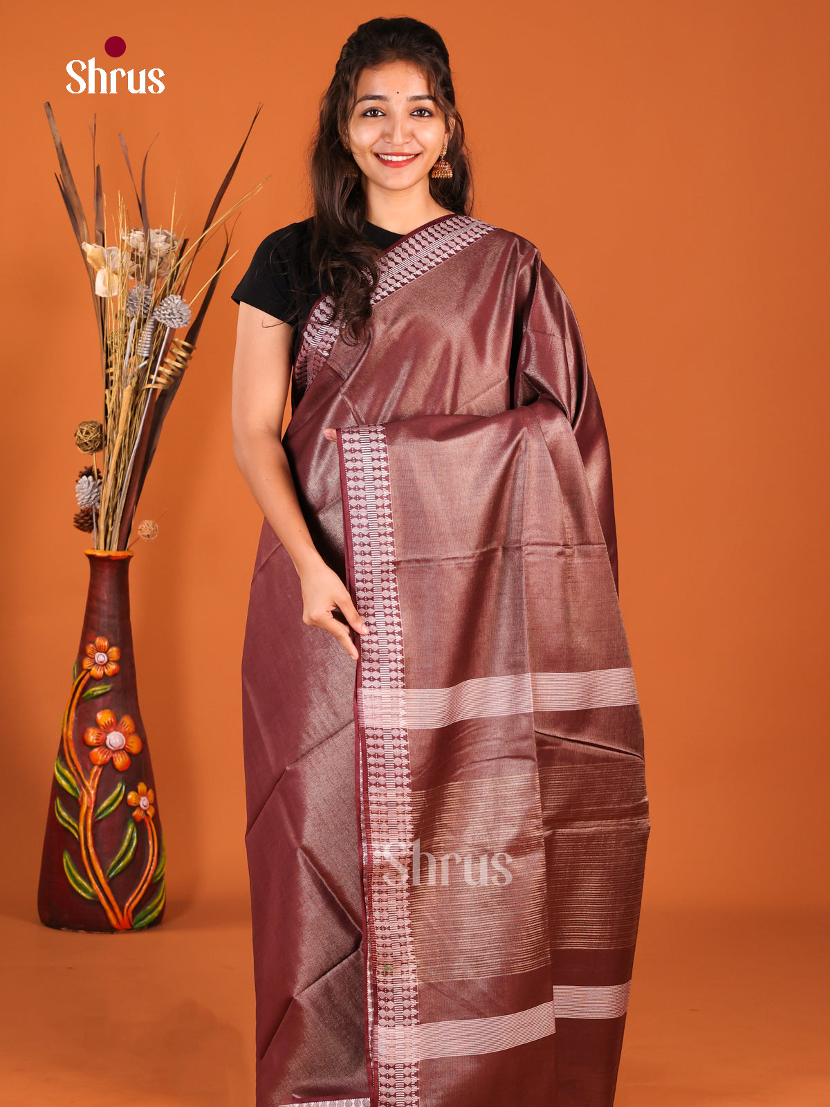 Maroon - Semi Tissue Saree