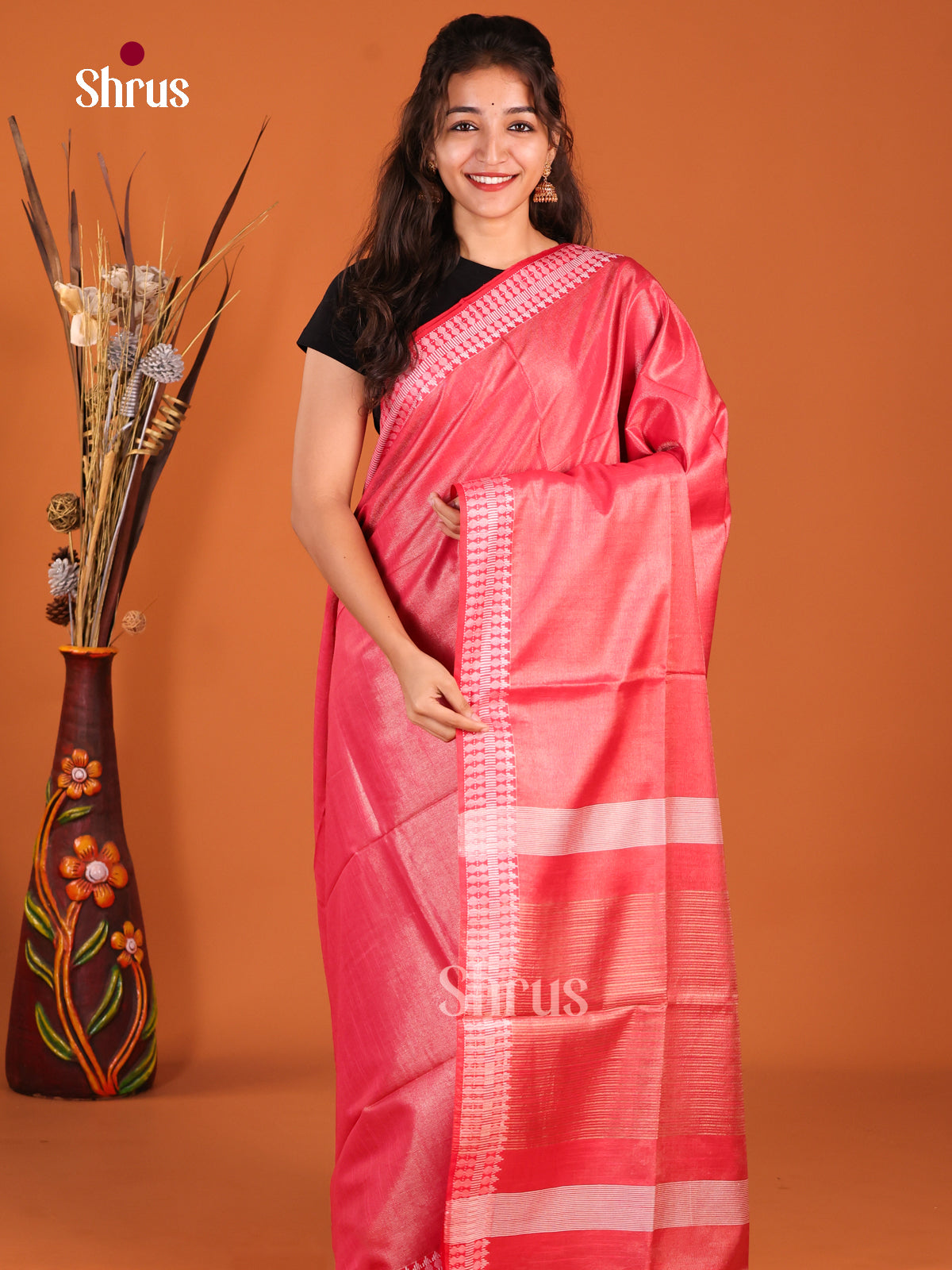 Red - Semi Tissue Saree